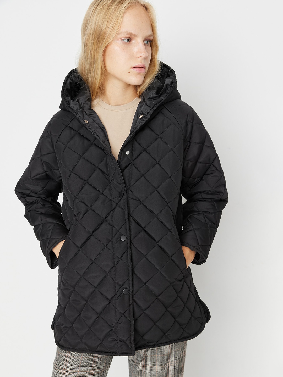 

Trendyol Hooded Longline Quilted Jacket, Black