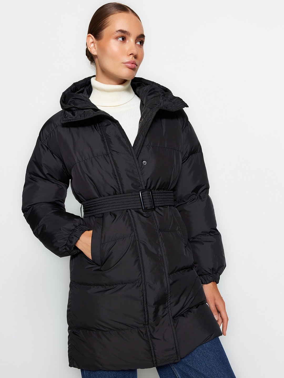 

Trendyol Mock Collar Longline Puffer Jacket, Black