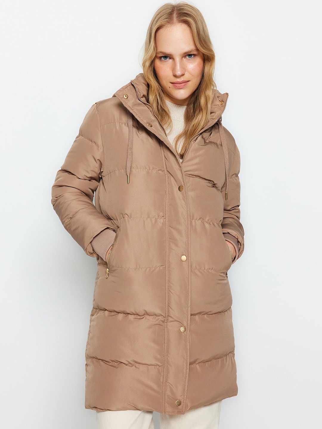 

Trendyol Hooded Longline Puffer Jacket, Brown
