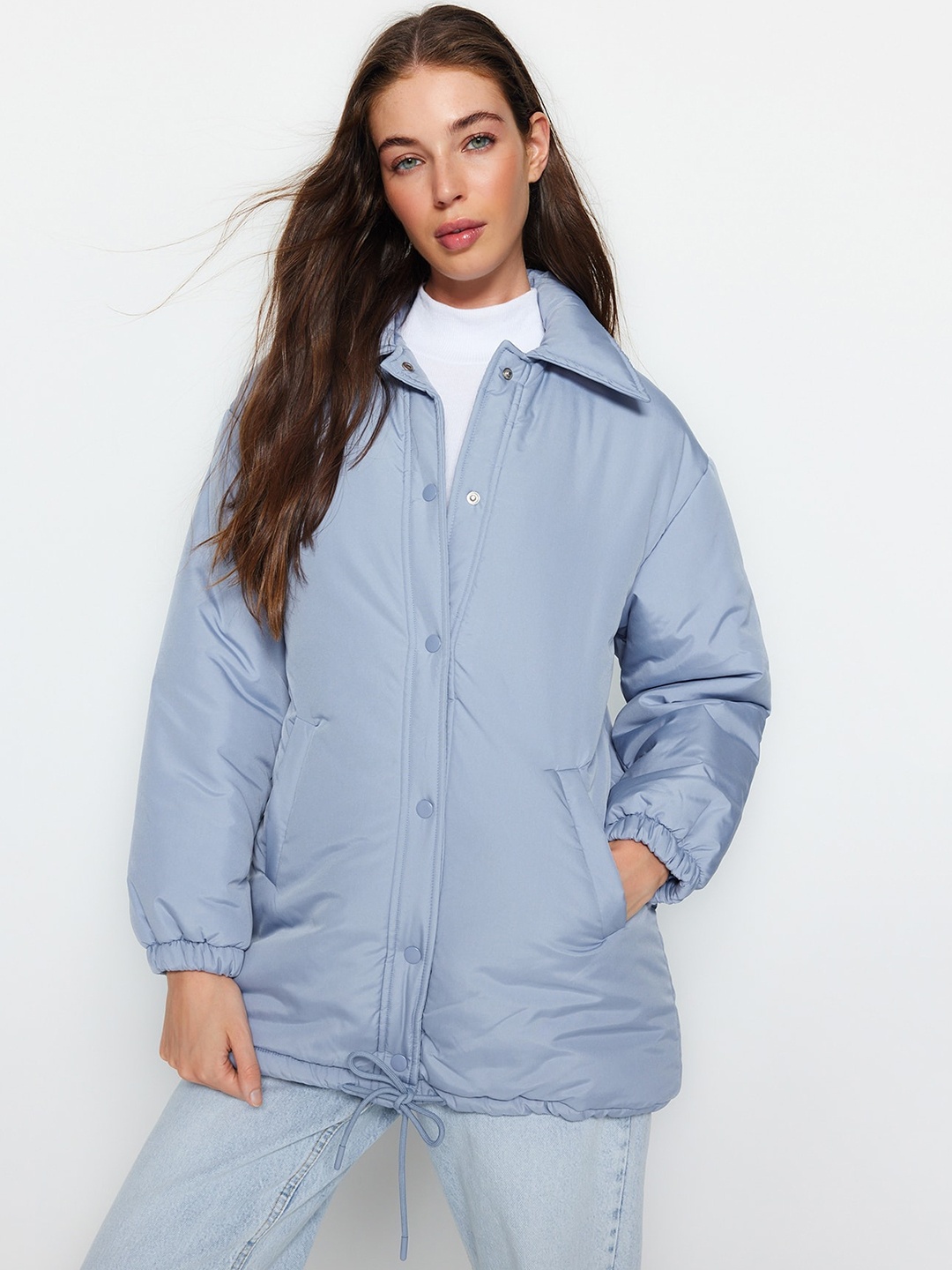 

Trendyol Spread Collar Longline Bomber Jacket, Blue