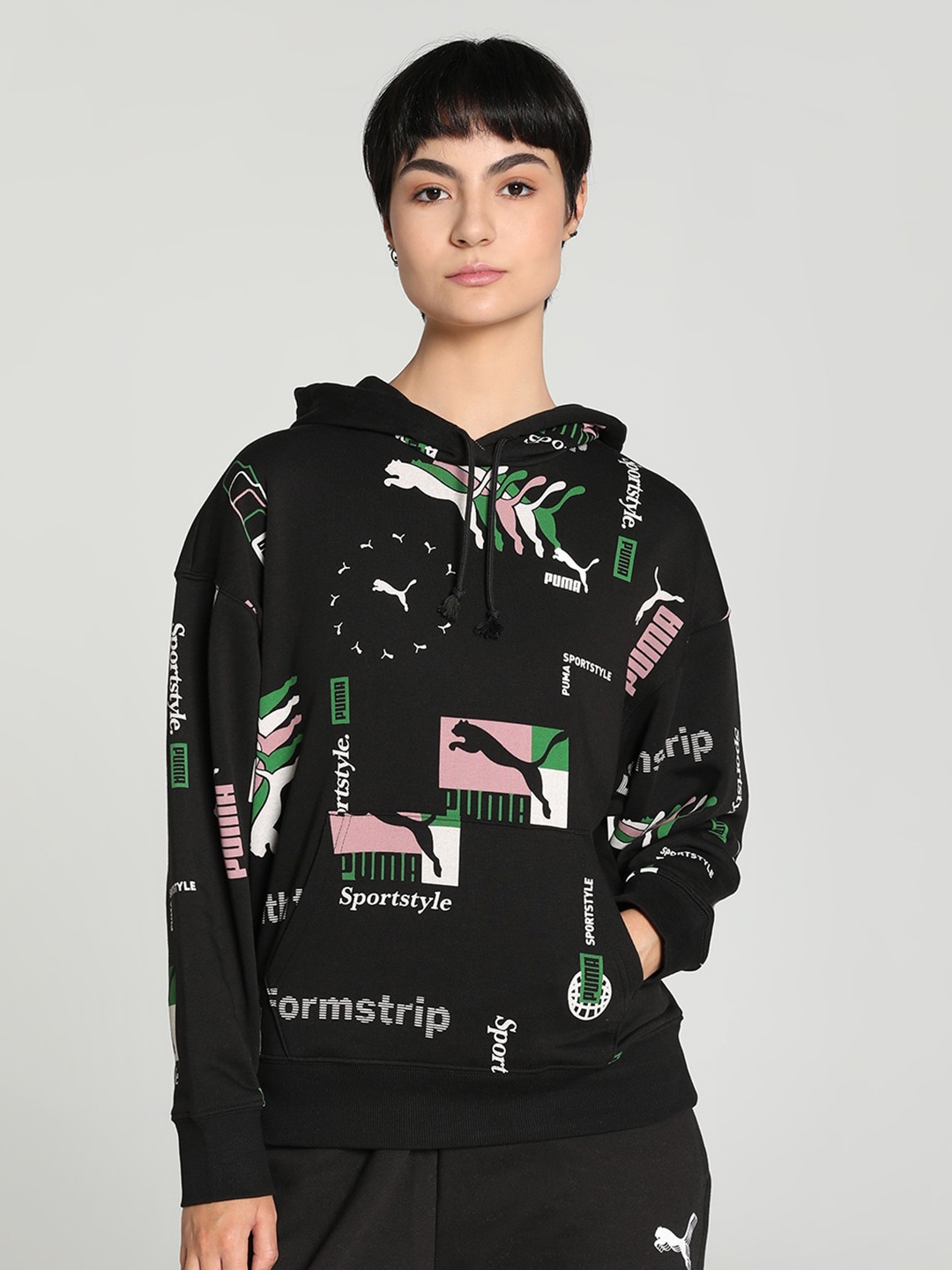 Puma CLASSICS Brand Love Printed Hooded Neck Sweatshirt, Black