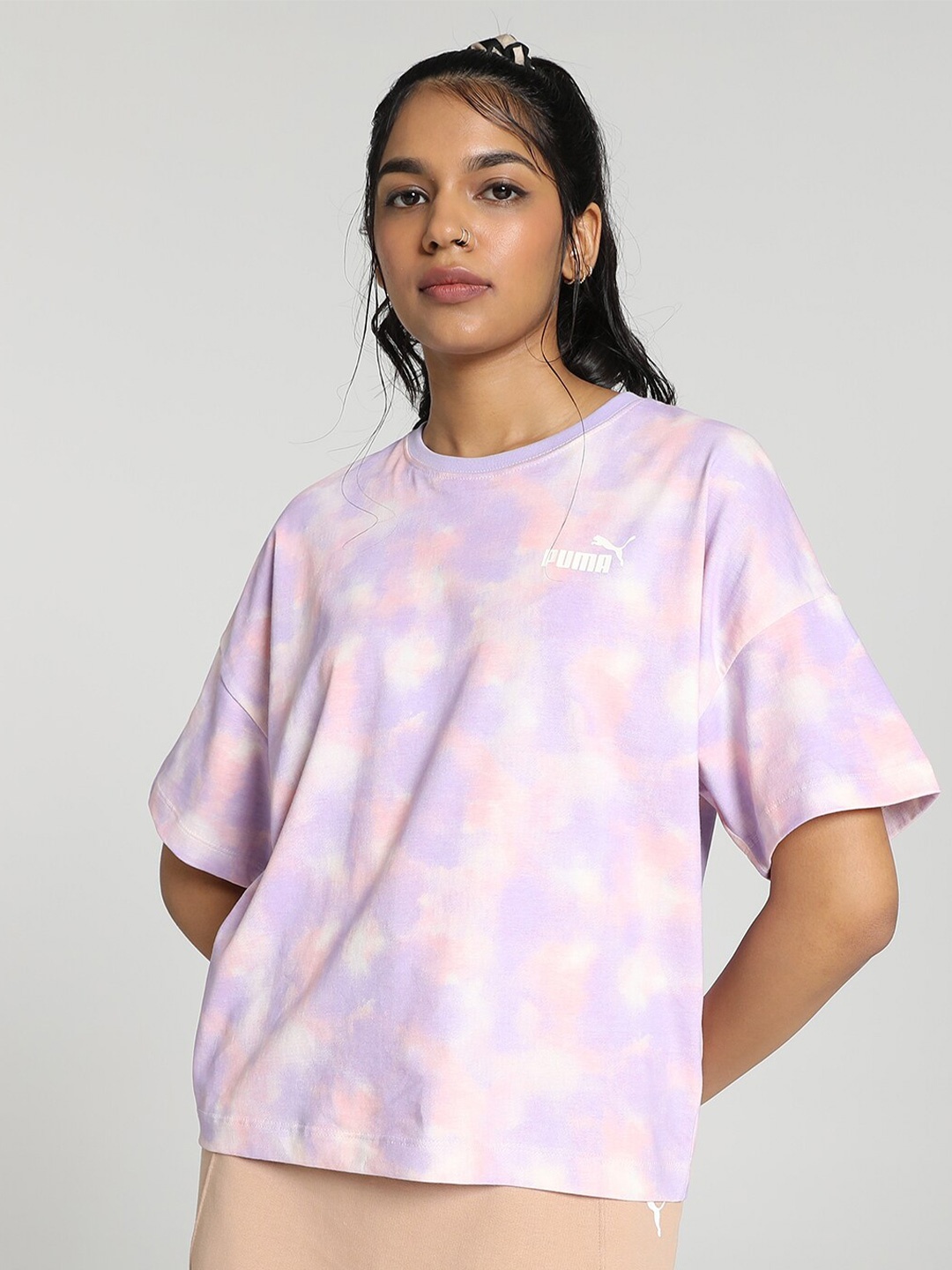 

Puma Digital Print AOP Tie & Dye Relaxed Fit Cotton T-Shirt, Violet