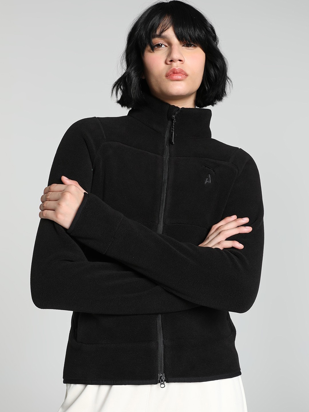 

Puma SEASONS Mock Collar Full-Zip Running Fleece Sporty Jacket, Black