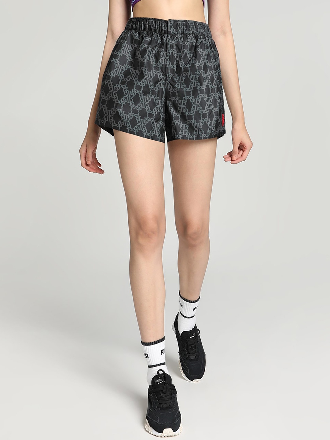 

Puma Women PUMA x DAPPER DAN Printed High-Rise Sports Shorts, Black