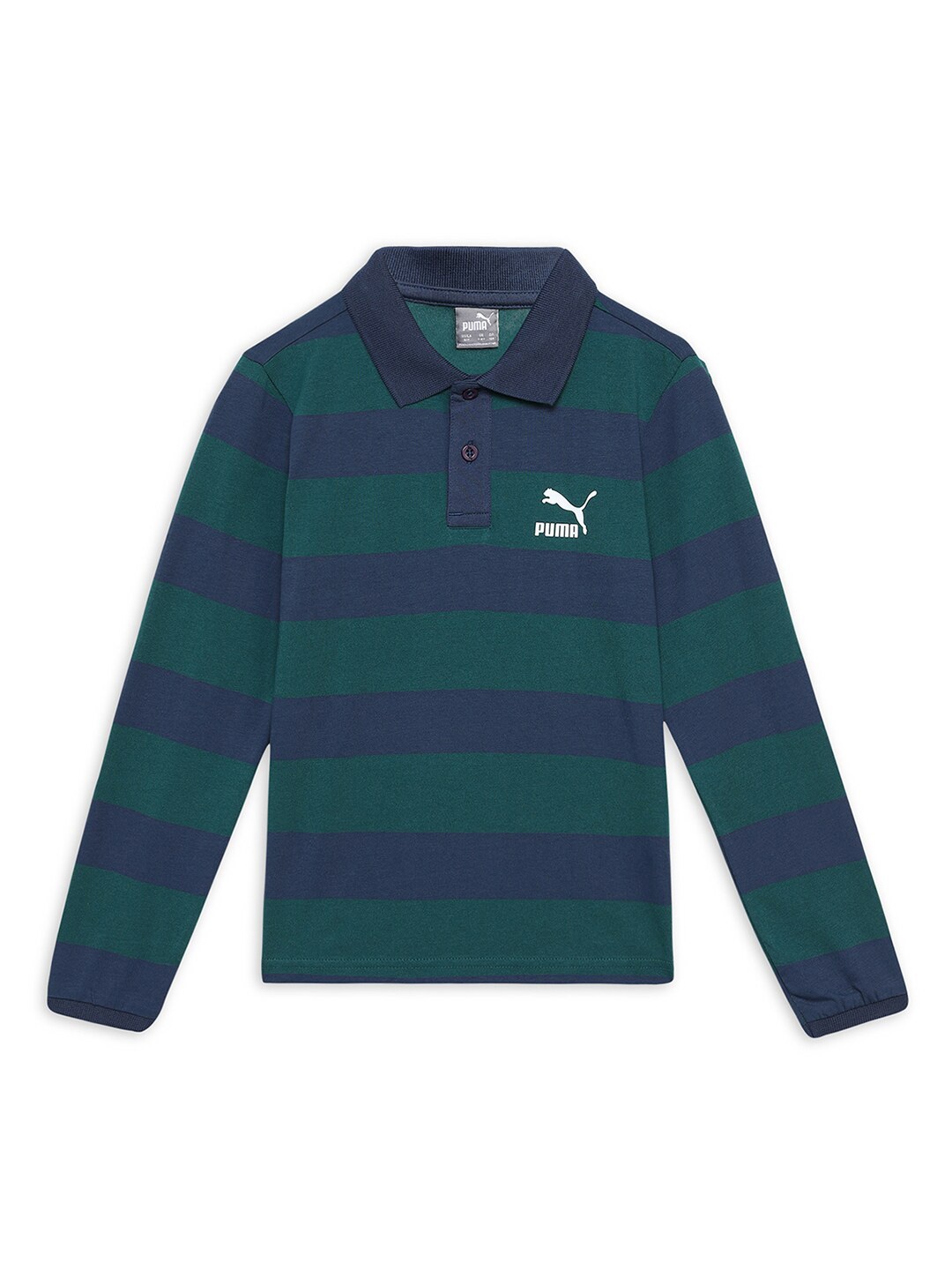 

Puma Striper Boys Striped Cotton Polo Collar T-Shirt, Green