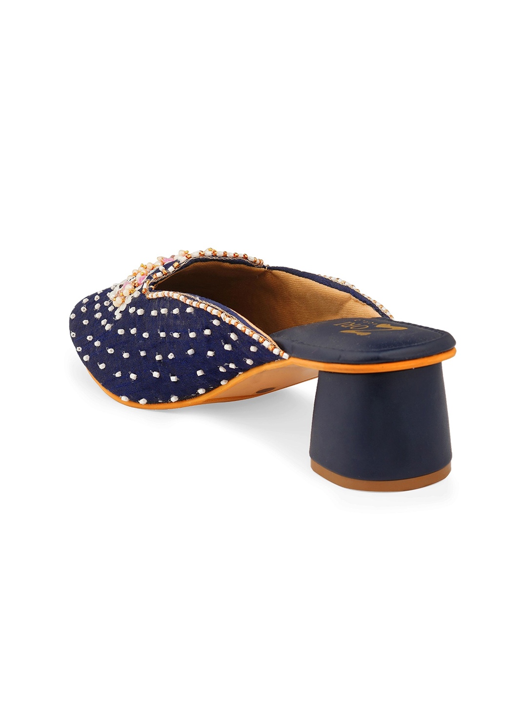 

ZORI WORLD Evil Eye Embellished Block Heel Mules, Navy blue