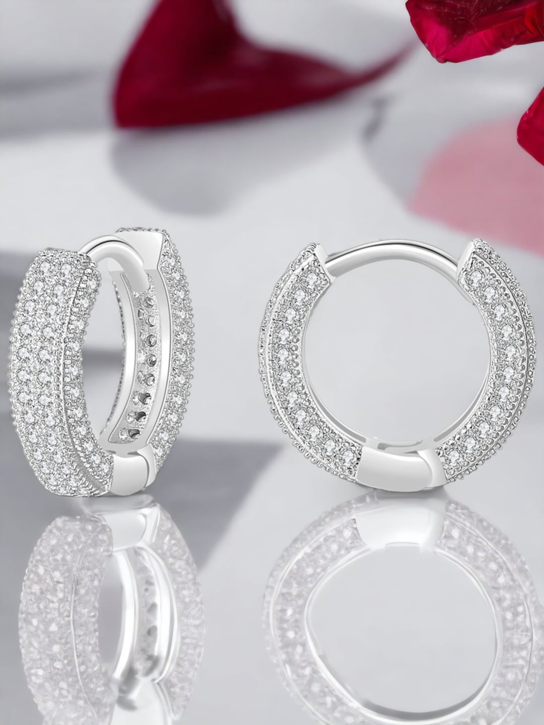 

Jewels Galaxy Silver-Plated Cubic Zirconia Studded Circular Hoop Earrings