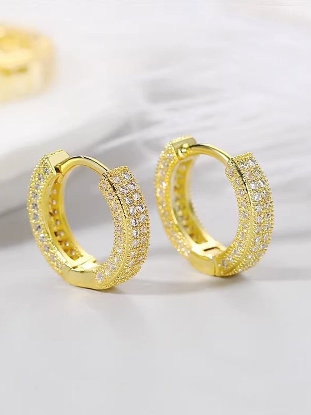 

Jewels Galaxy Gold-Plated Cubic Zirconia Studded Circular Hoop Earrings