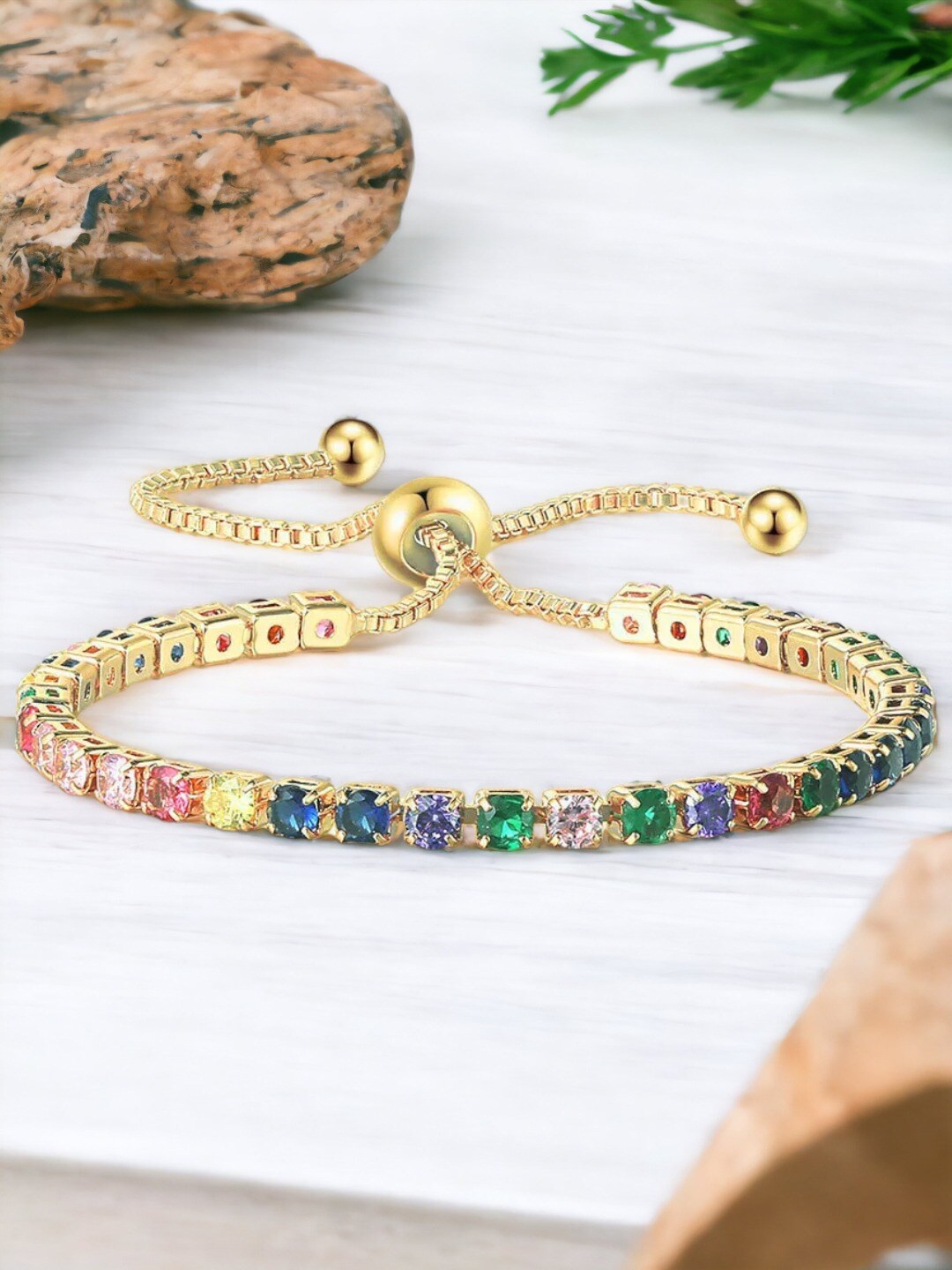 

Jewels Galaxy Cubic Zirconia Studded Gold-Plated Wraparound Bracelet