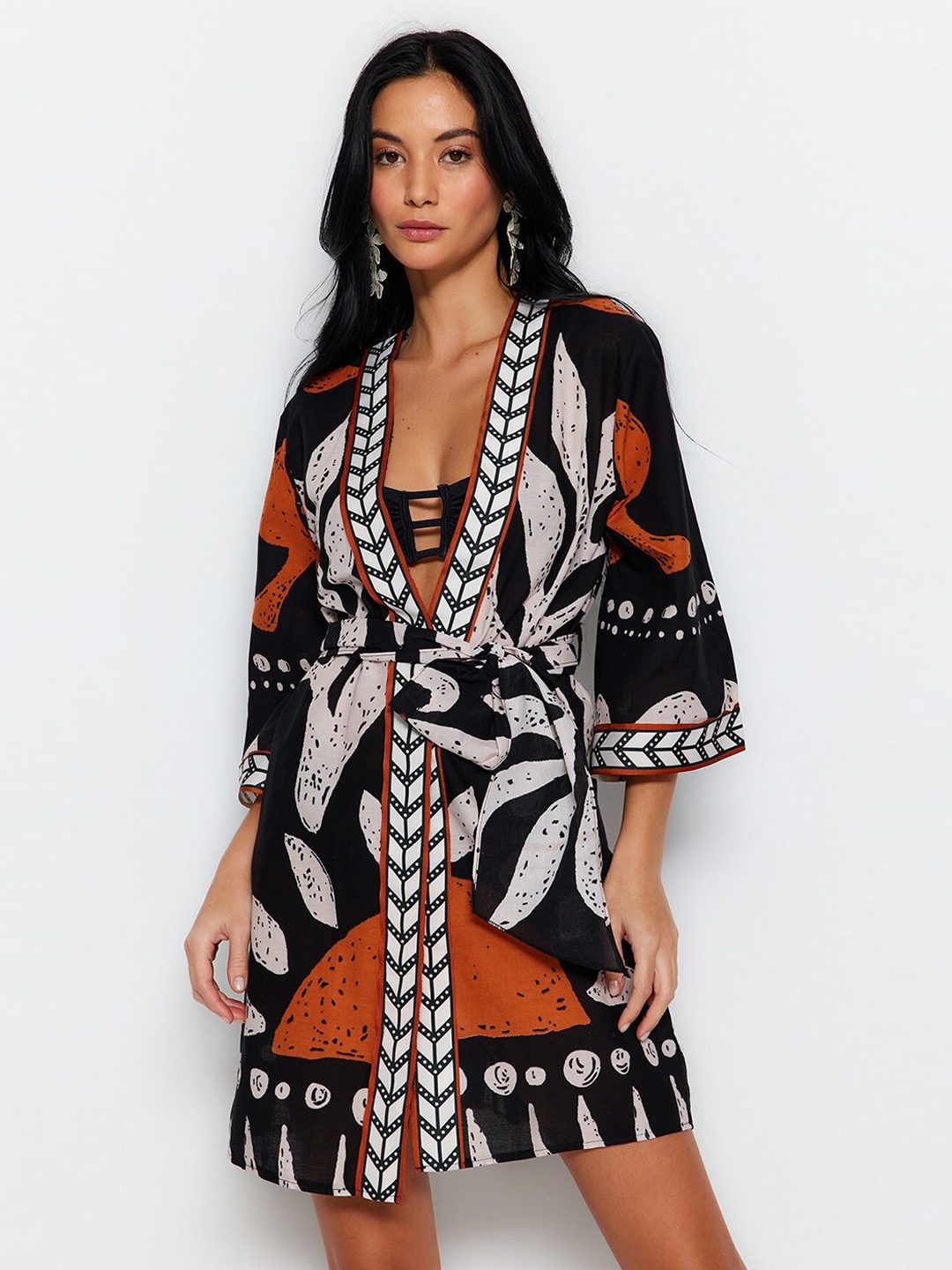 

Trendyol Floral Printed Pure Cotton Swimwear Cover Up Dress, Black