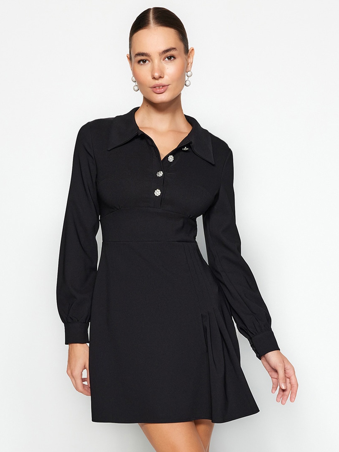

Trendyol Pleated Detailed Shirt Collar A-Line Dress, Na