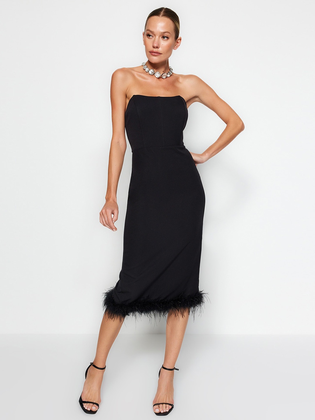 

Trendyol Strapless Sheath Midi Dress, Black