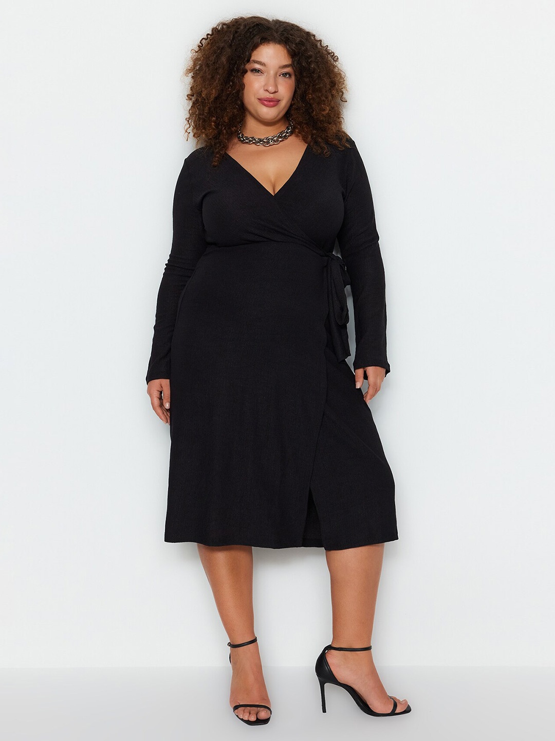 

Trendyol Plus Size V-Neck Wrap Dress, Black