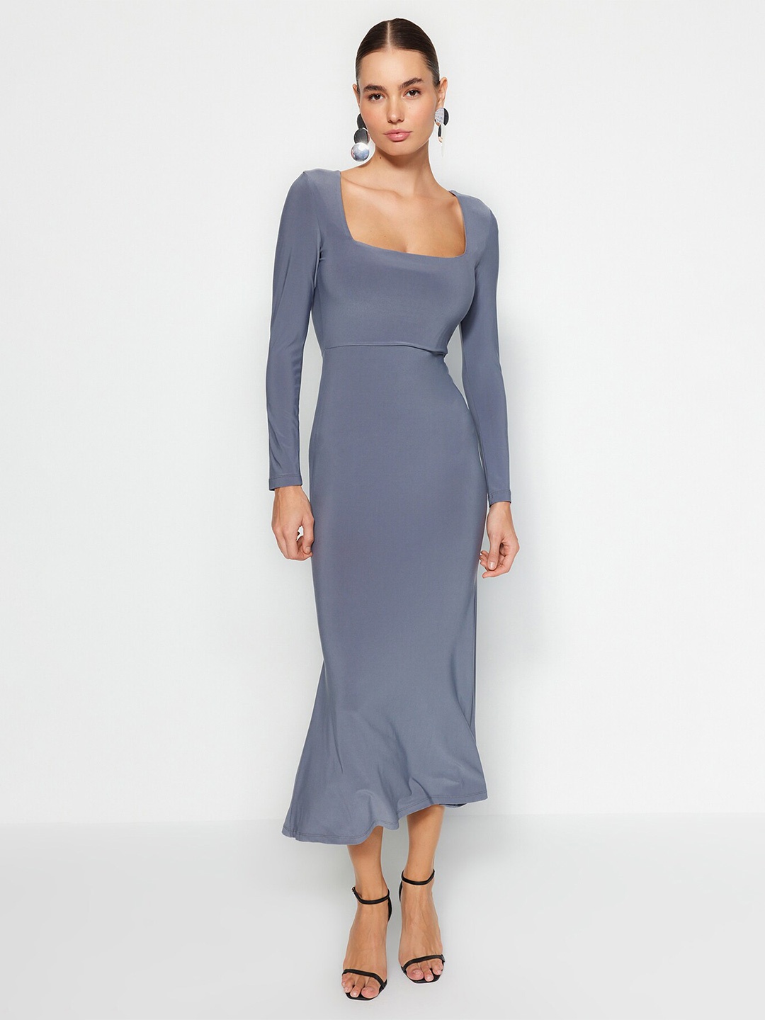

Trendyol Square Neck A-Line Dress, Grey