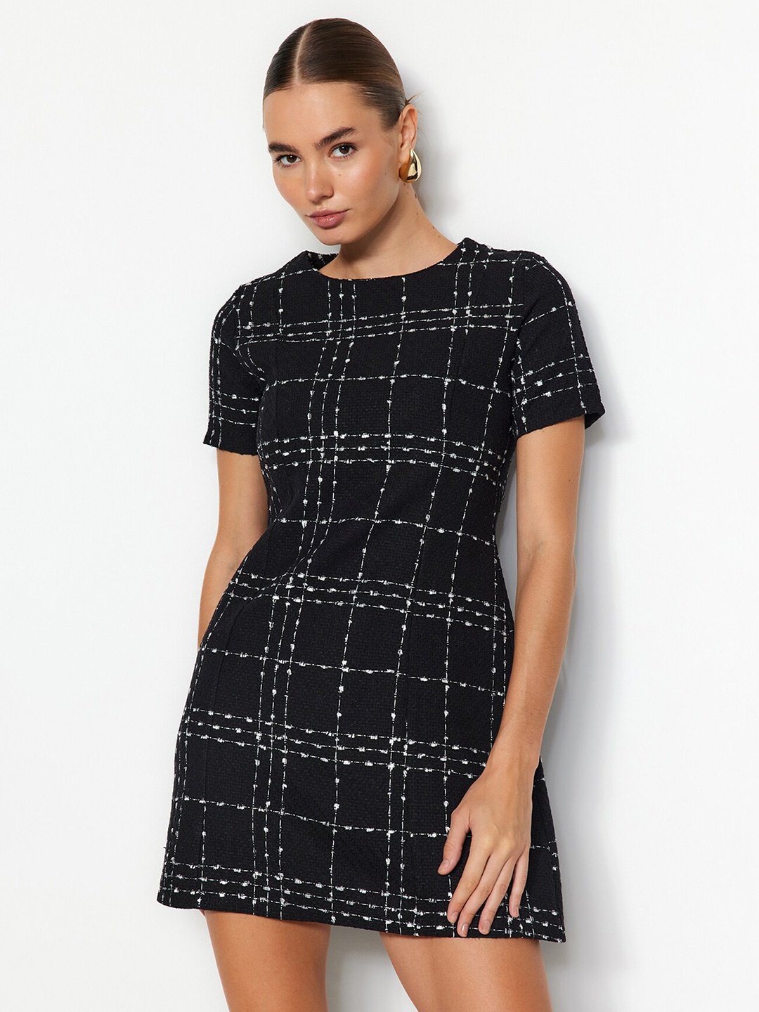 

Trendyol Abstract Printed A-Line Mini Dress, Black