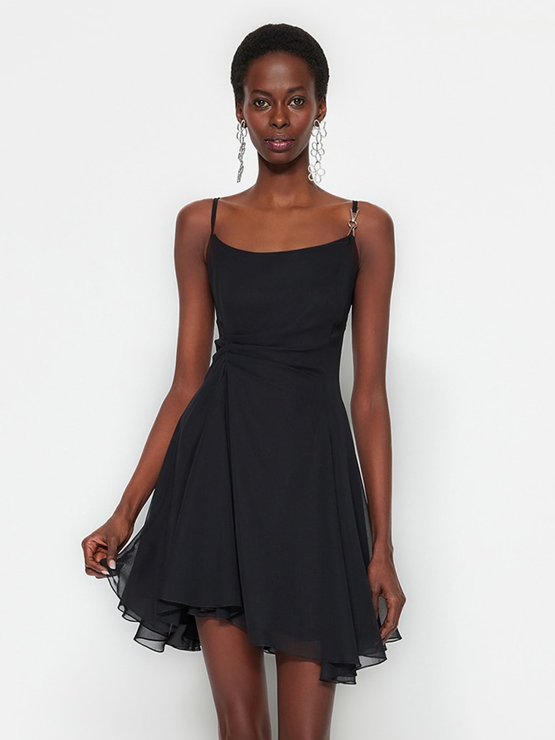 

Trendyol Shoulder Straps A-Line Mini Dress, Black