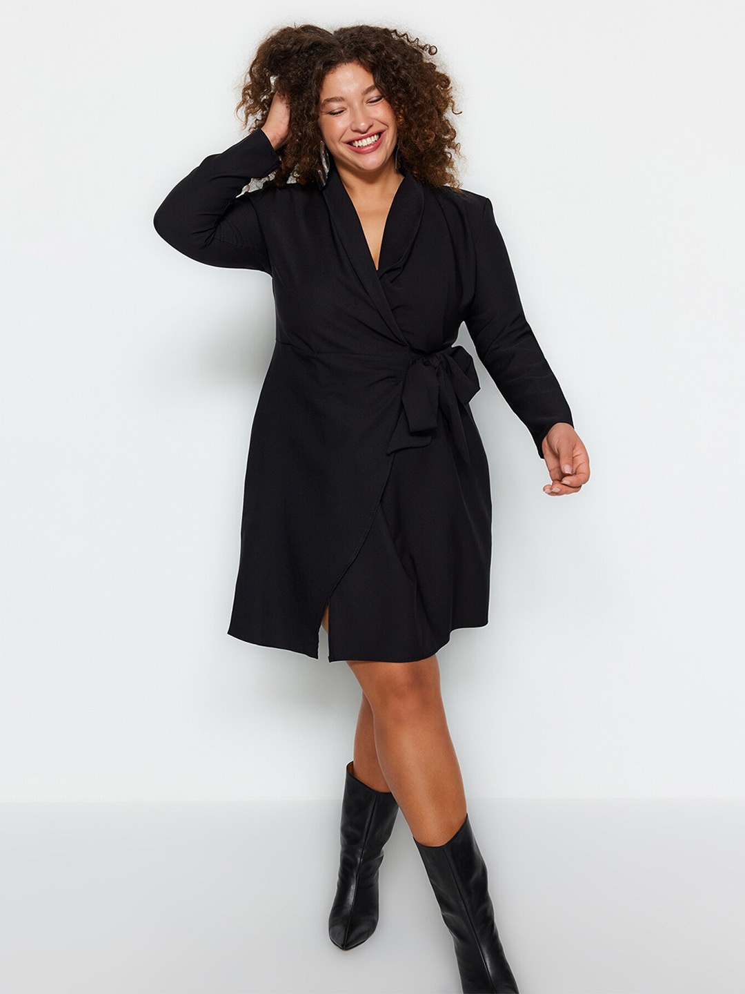 

Trendyol Plus Size Long Sleeves Wrap Dress, Black