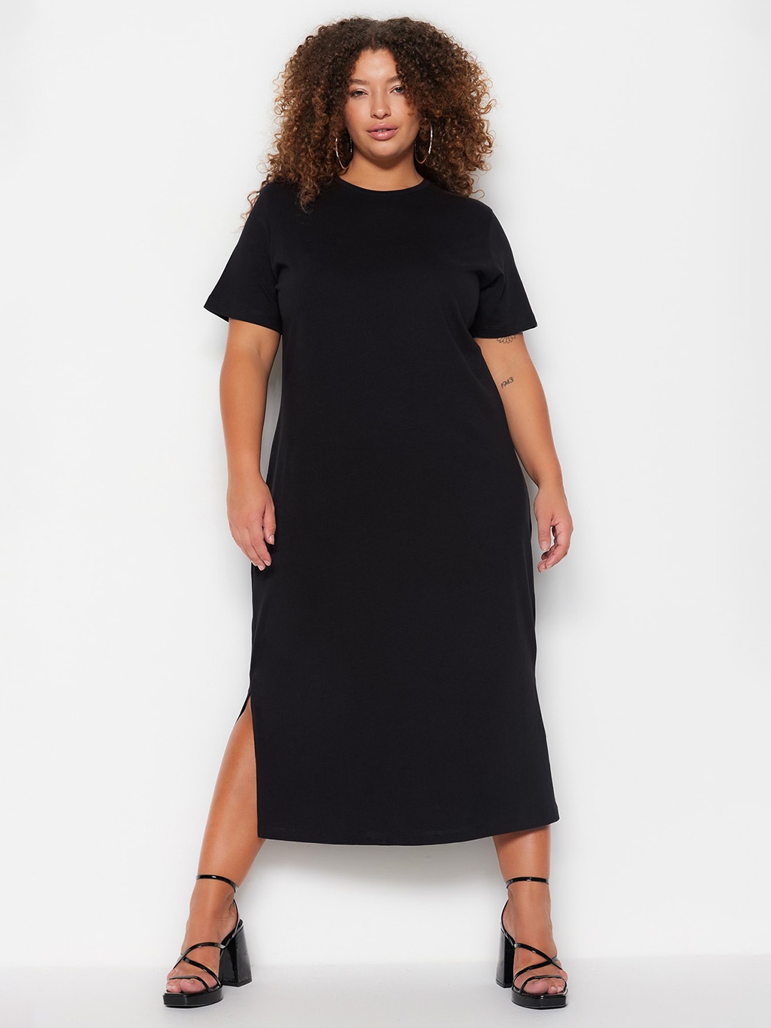 

Trendyol Round Neck Cotton T Shirt Dress, Black