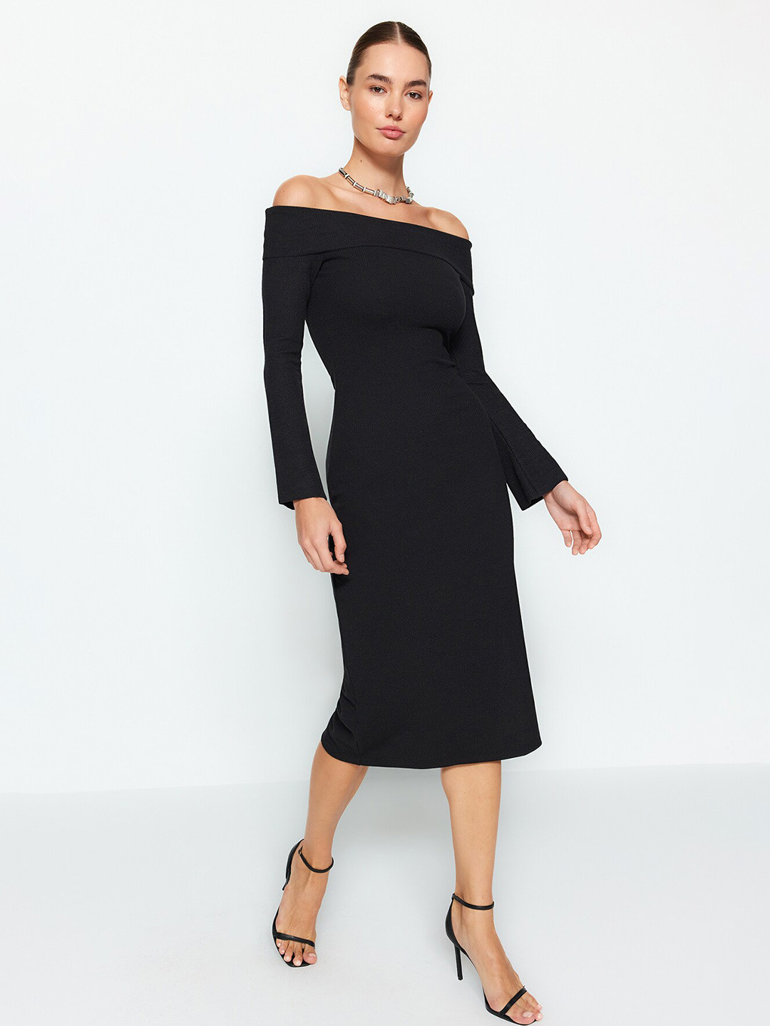 

Trendyol Off Shoulder Sheath Midi Dress, Black