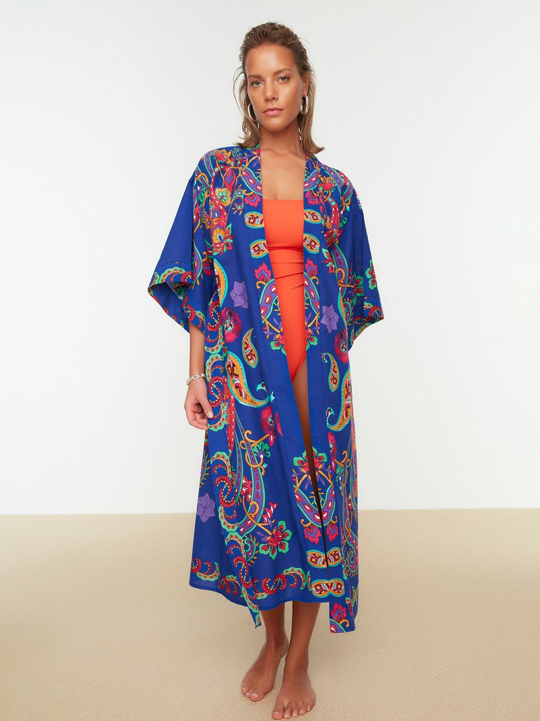 

Trendyol Floral Printed Pure Cotton Swimwear Cover Up Dress, Blue