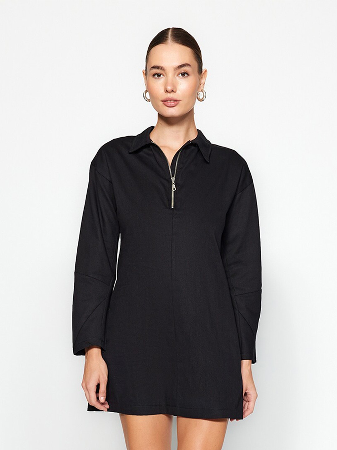 

Trendyol Shirt Collar Long Sleeves A-Line Dress, Black