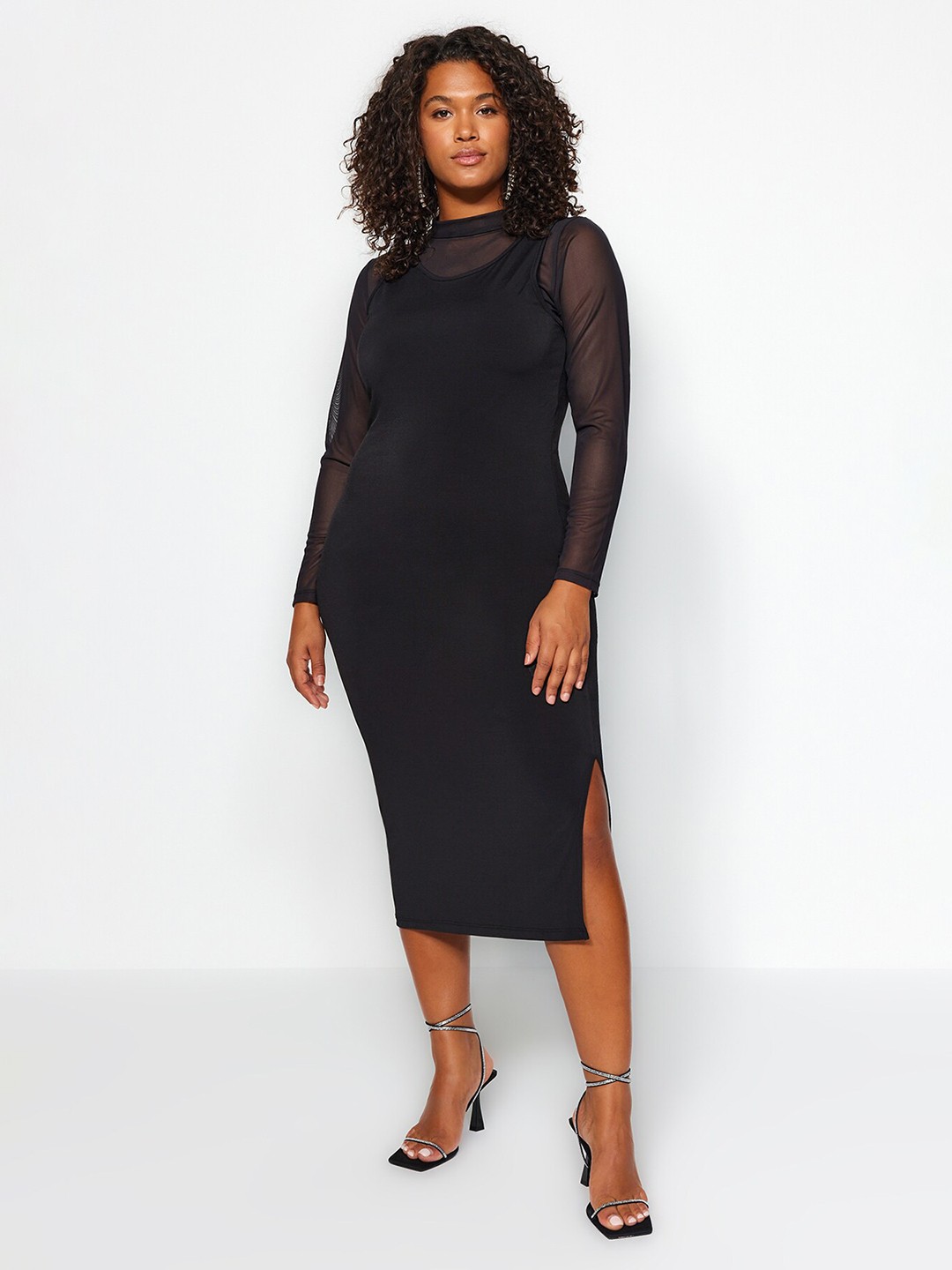 

Trendyol Mock Collar Bodycon Midi Dress, Black