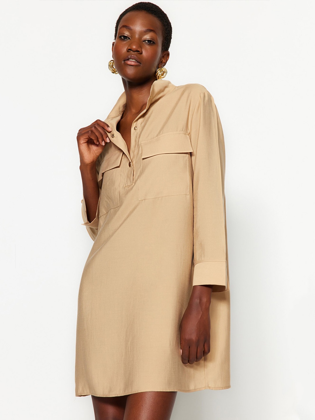 

Trendyol High Neck A Line Dress, Beige