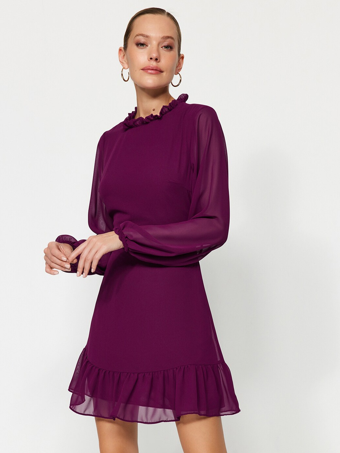 

Trendyol High Neck A-Line Dress, Purple