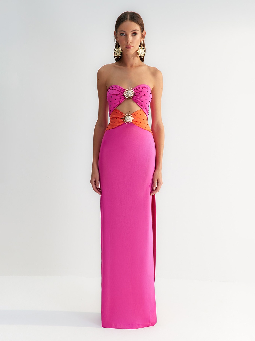 

Trendyol Embellished Strapless Maxi Dress, Pink