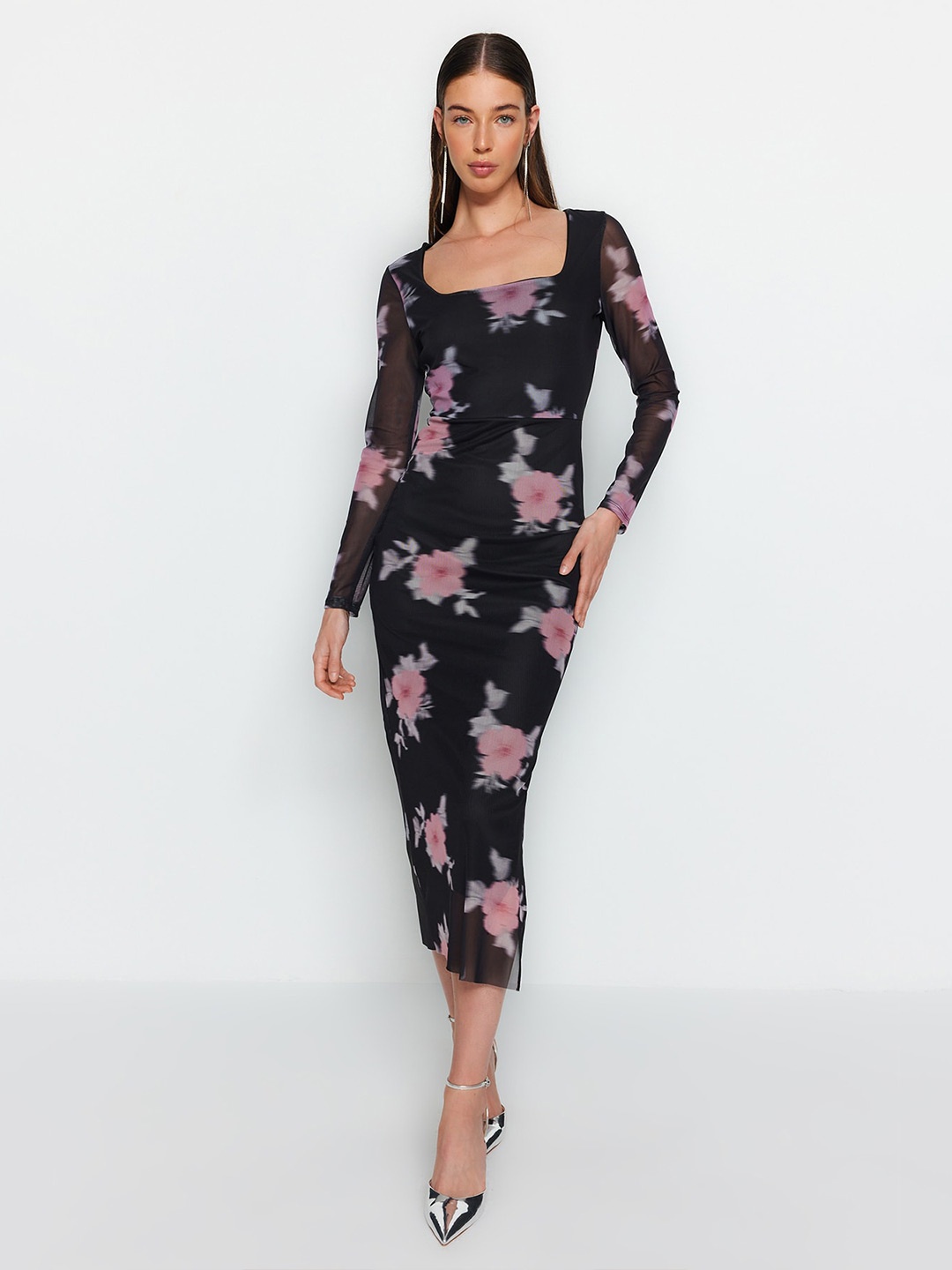 

Trendyol Floral Printed Sheath Dress, Black