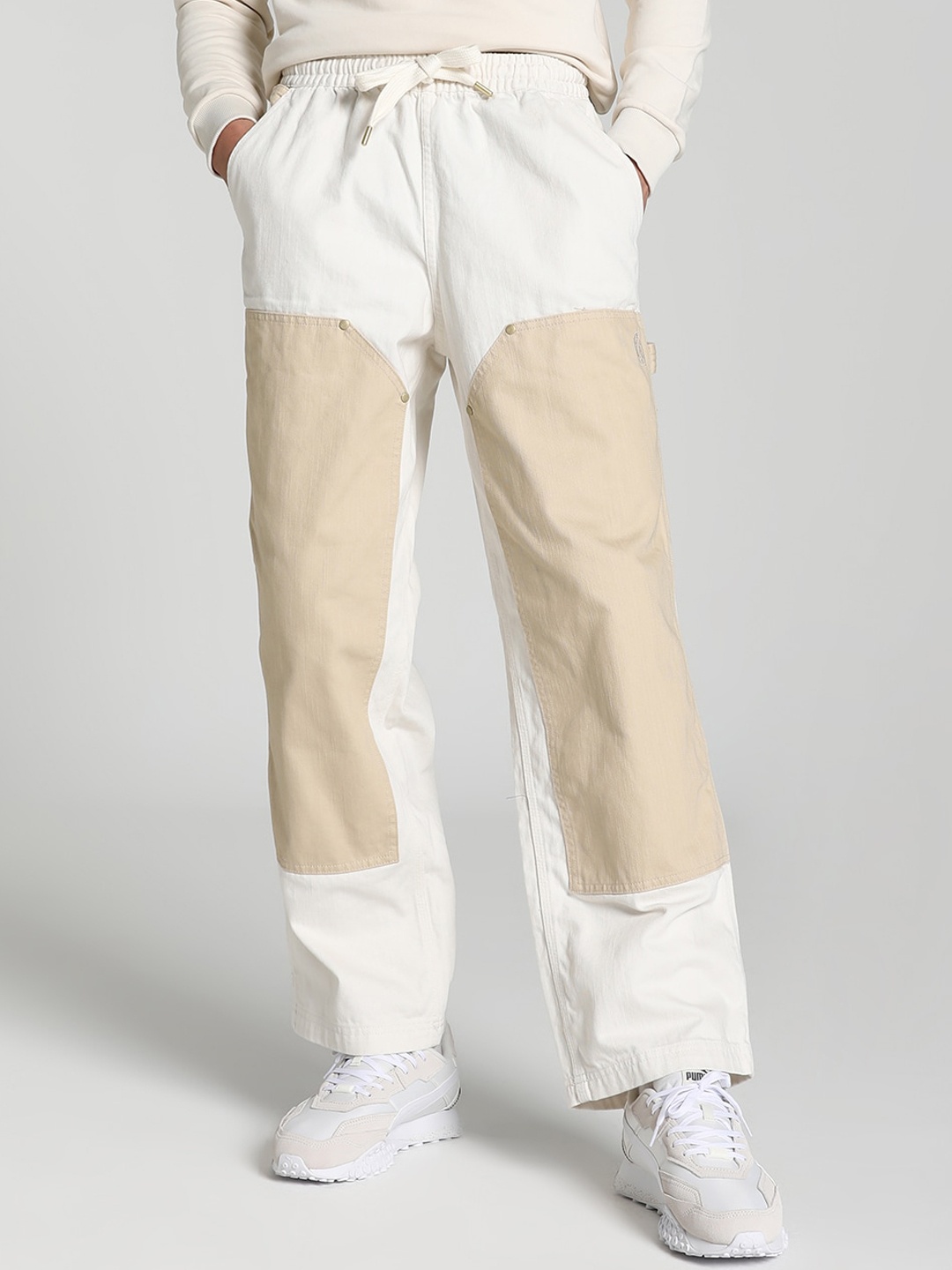 

Puma x RHUIGI Men Colourblocked Relaxed-Fit Cotton Track Pants, White