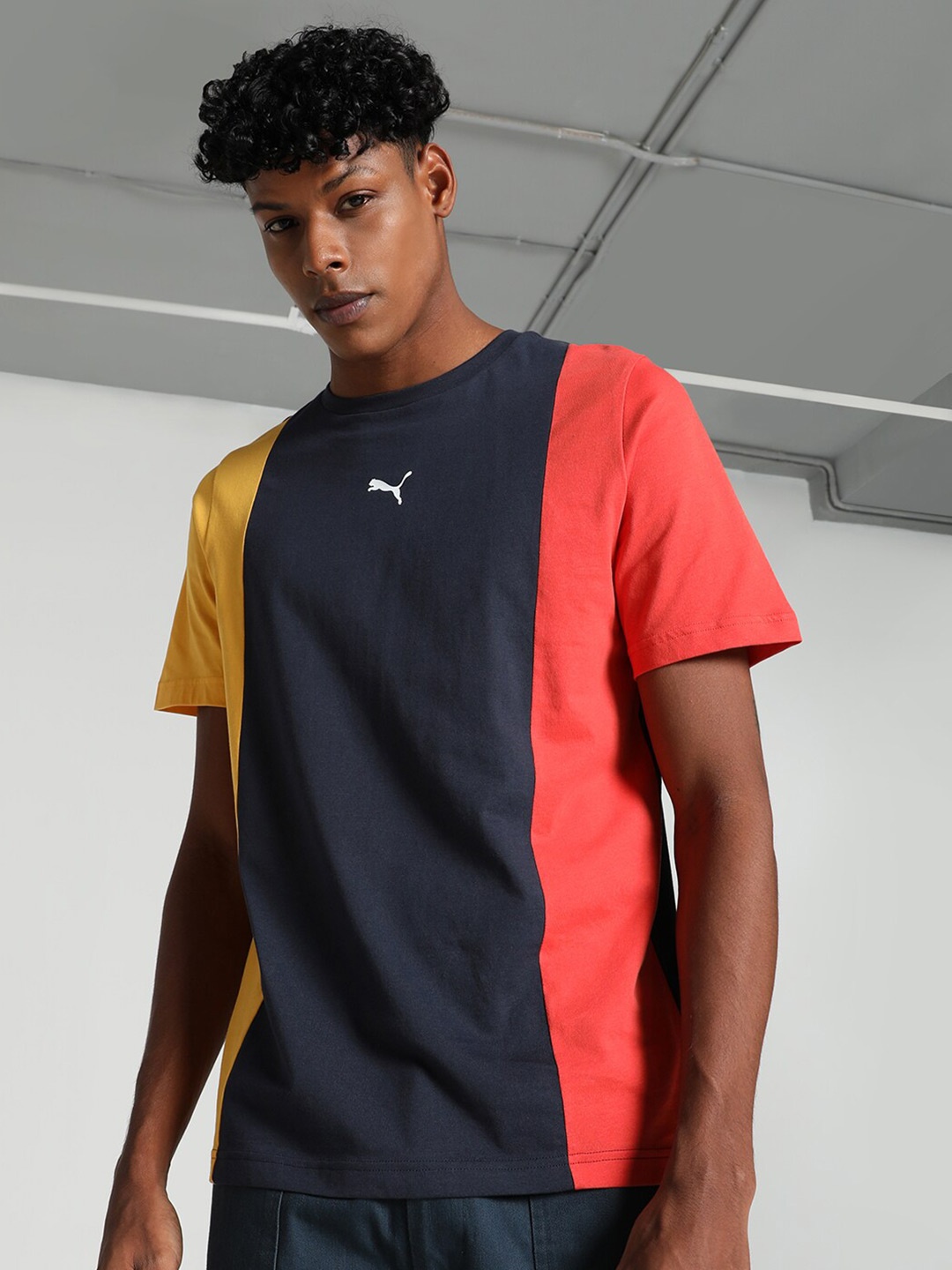 

Puma Colorblocked Cotton Crew-Neck T-Shirt, Blue