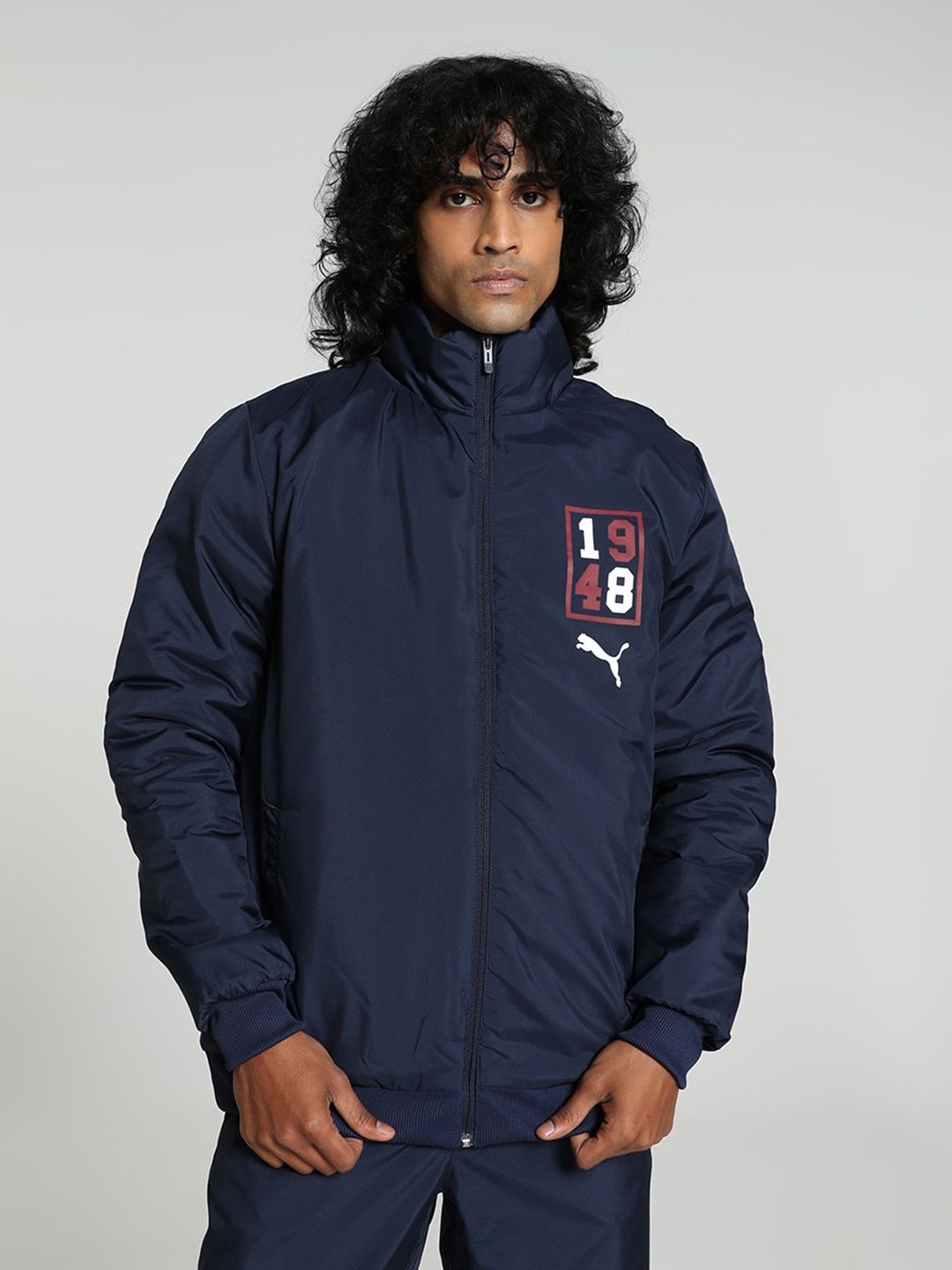 

Puma Graphic Mock Collar Slim-Fit Bomber Jacket, Navy blue