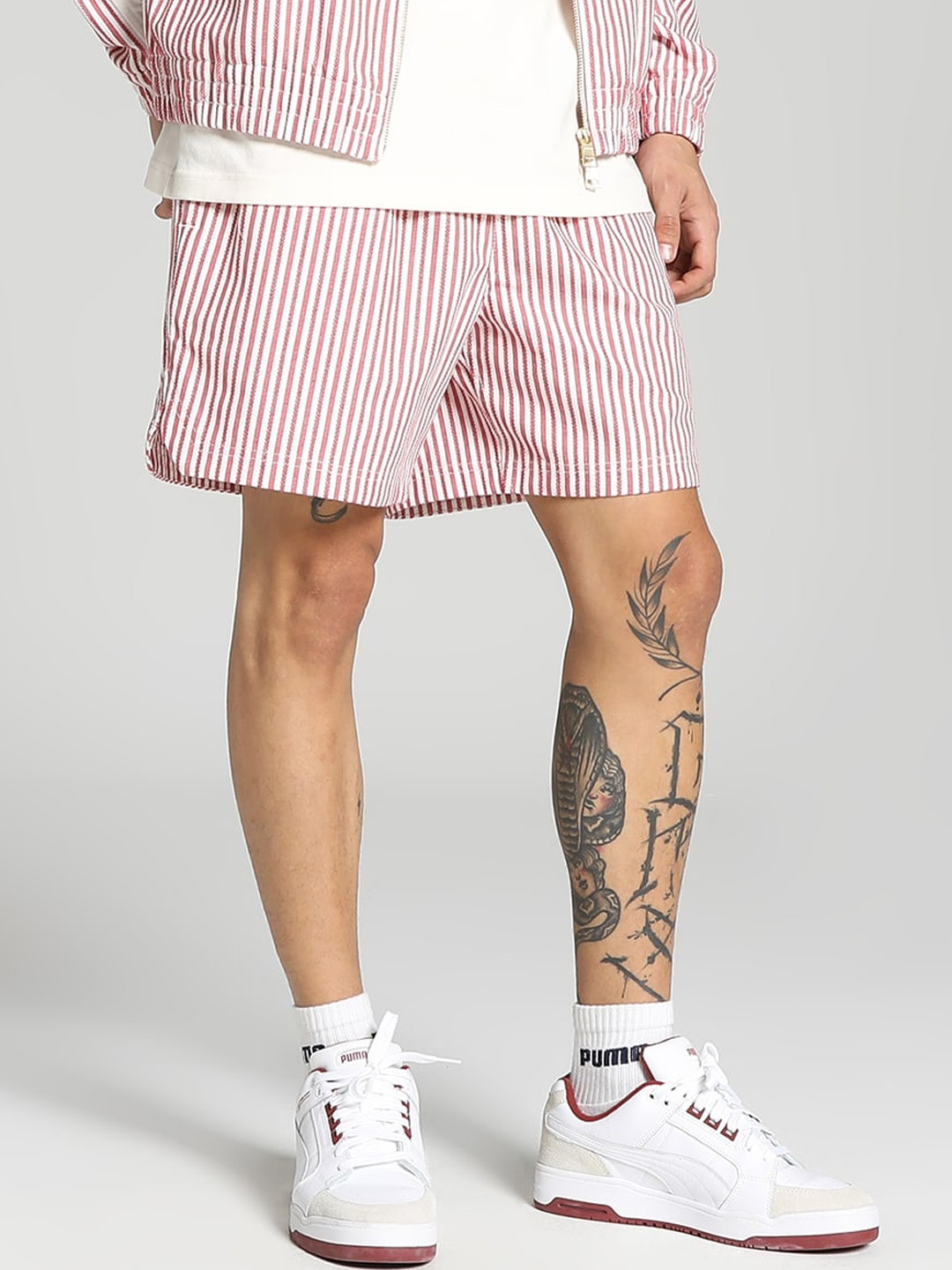 

Puma x RHUIGI Unisex Mid-Rise Loose Fit Striped Sports Shorts, Red
