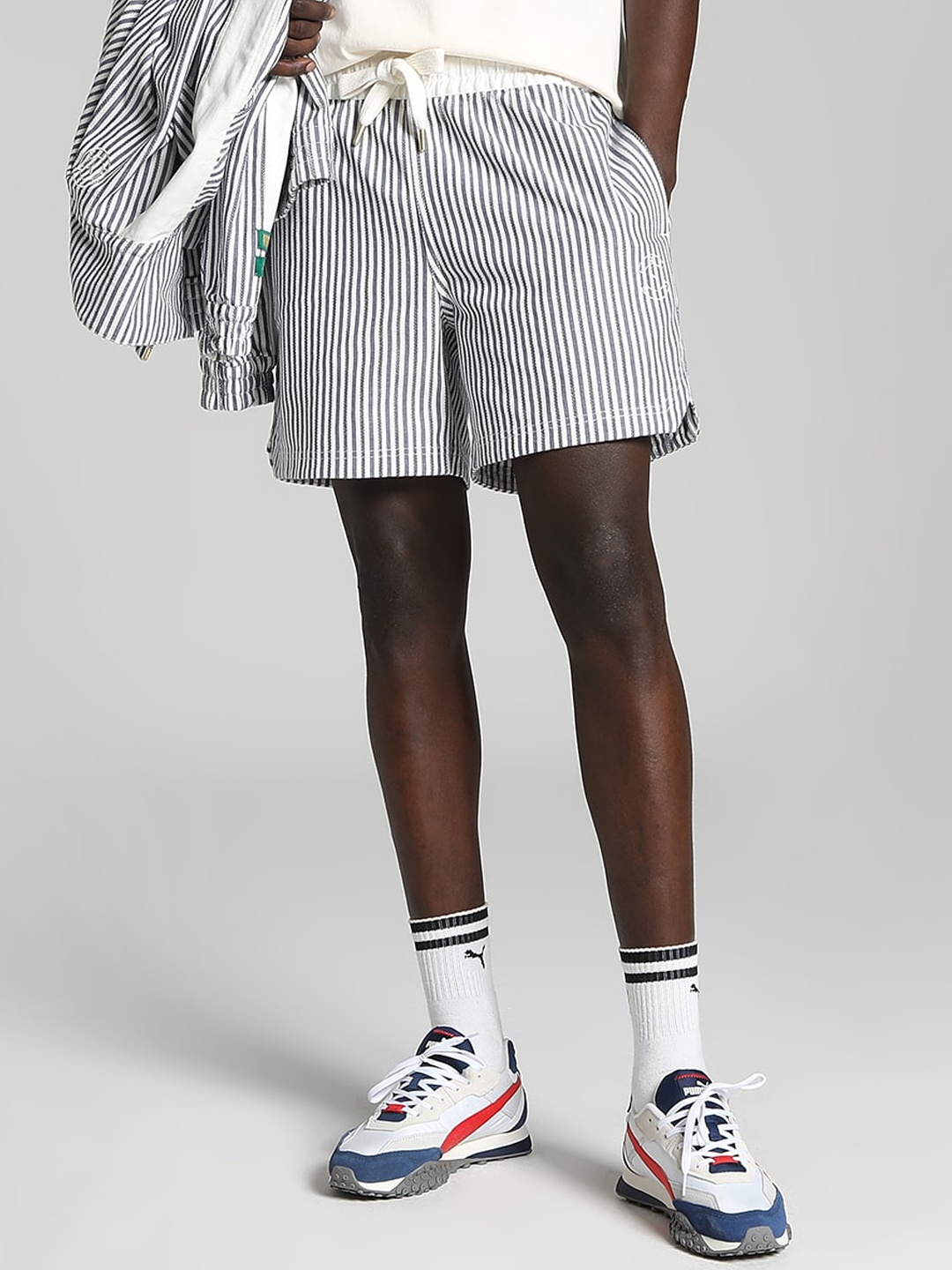 

Puma x RHUIGI Unisex Striped Summer Sports Shorts, Blue