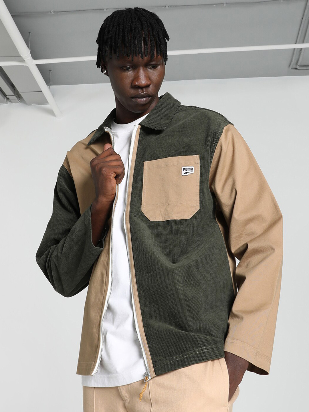 

Puma Downtown Colourblocked Corduroy Shirt, Green