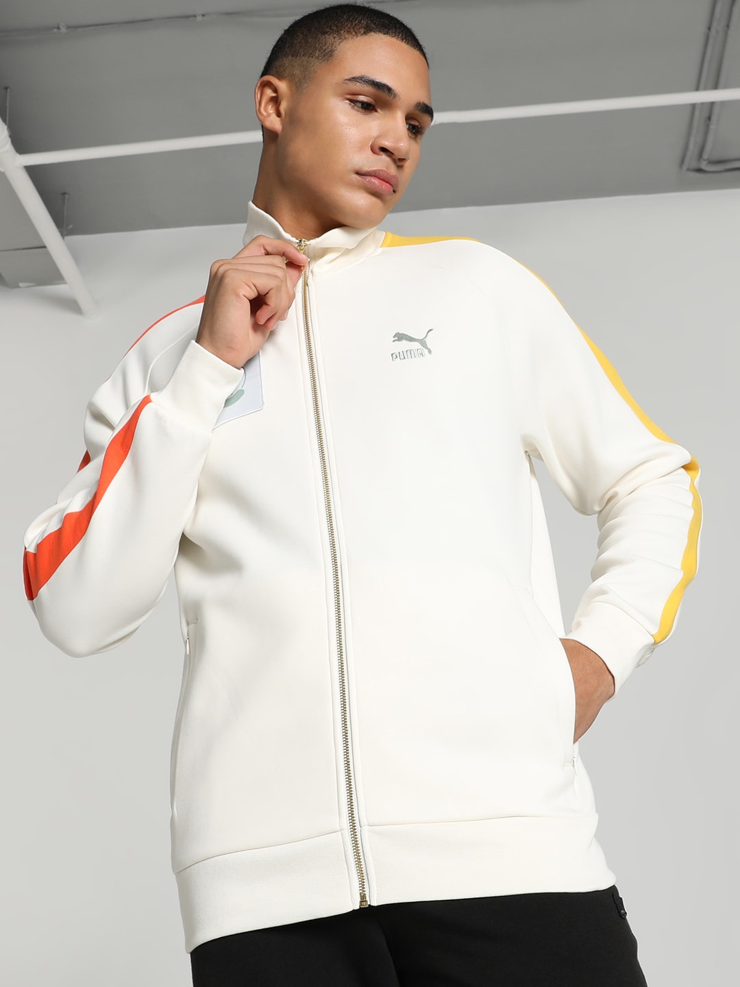 

Puma T7 Unisex Track Mock Collar Cotton Sporty Jacket, White
