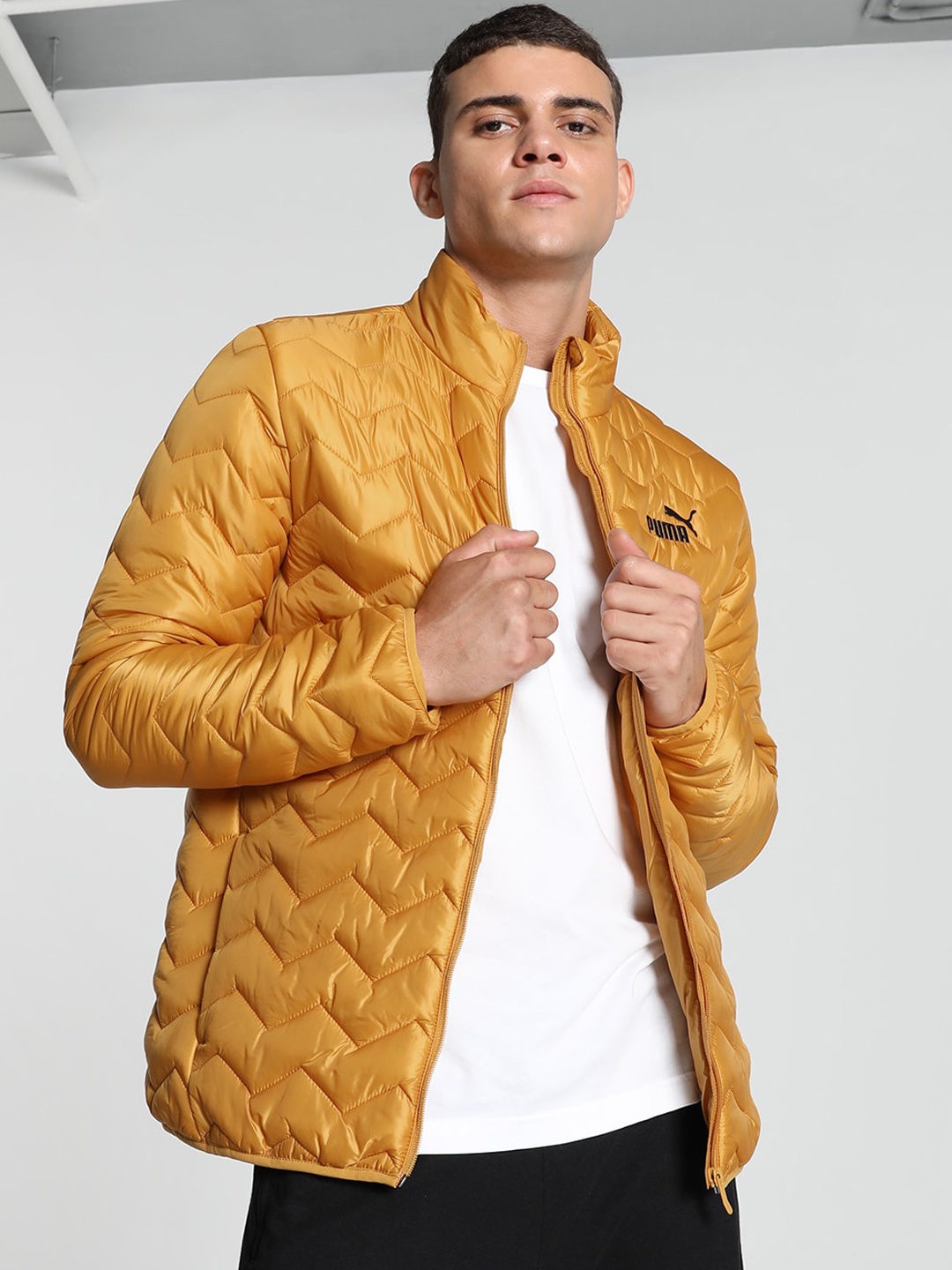 

Puma Embossed Elevated Stand Collar Slim-Fit Padded Jacket, Yellow