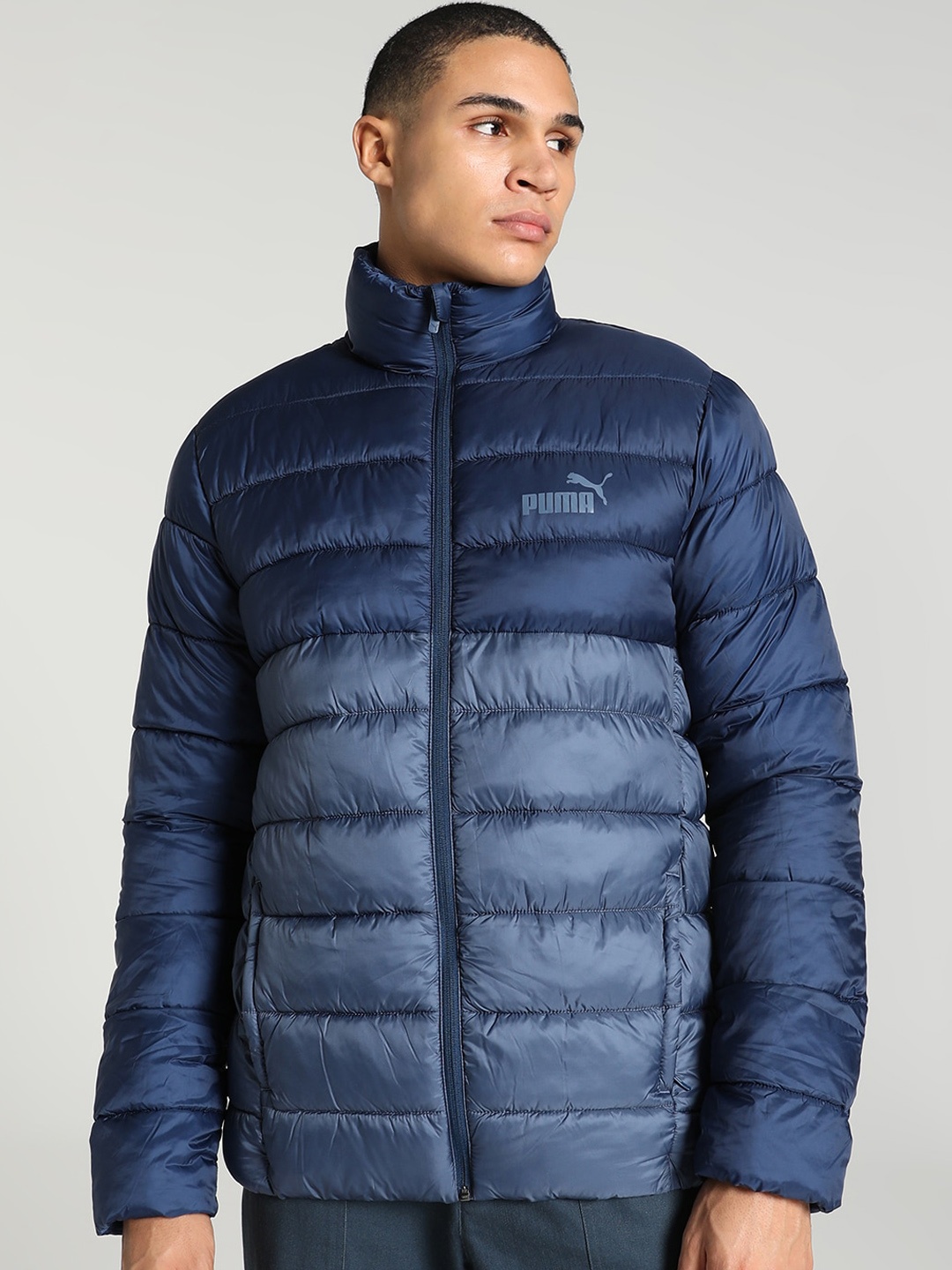 

Puma Colourblocked Stand Collar Padded Jacket, Navy blue