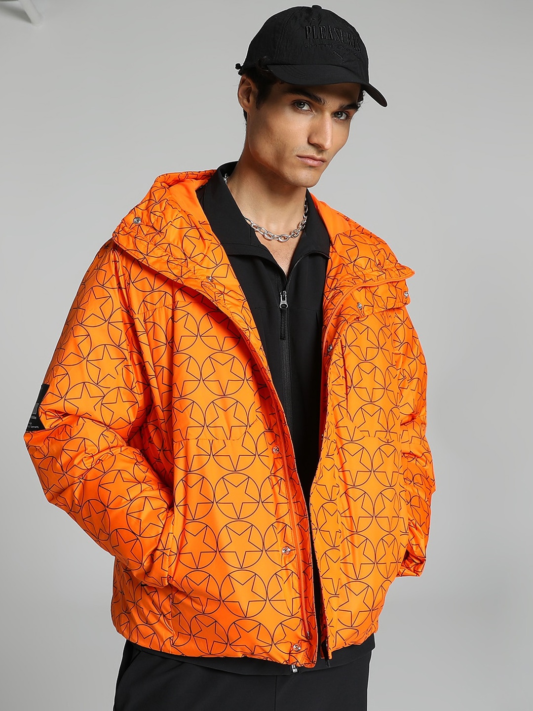 

Puma x PLEASURES Printed Relaxed-Fit Puffer Jacket, Orange