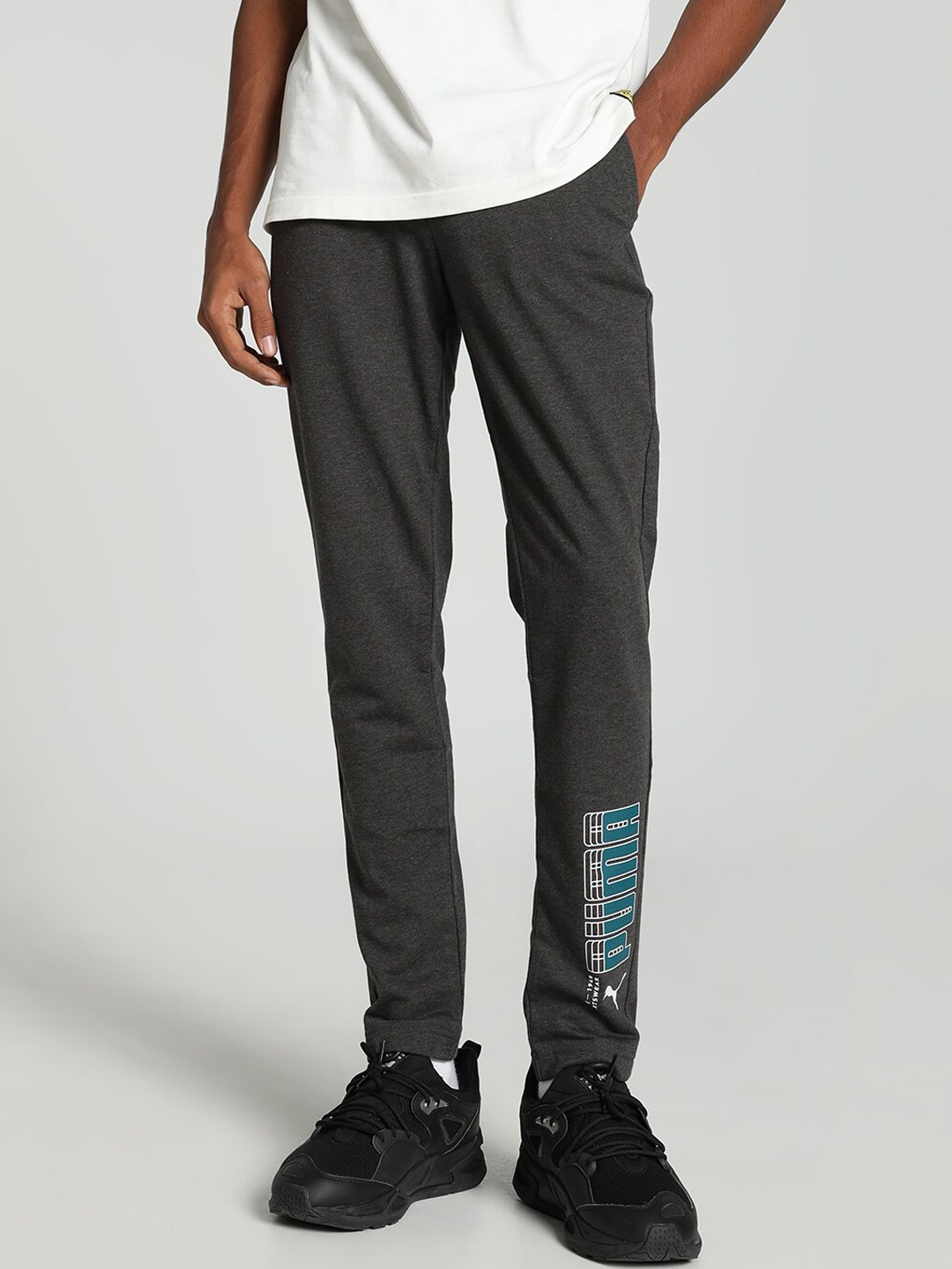 

Puma Graphic Logo Slim Fit Cotton Track Pants, Grey