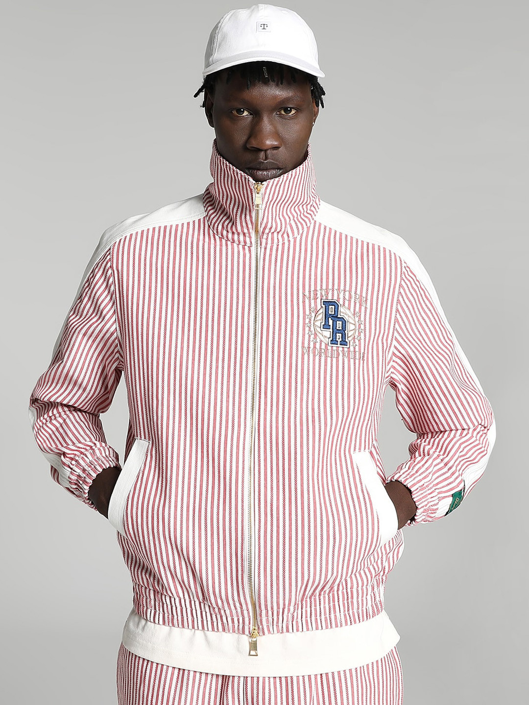 

Puma x RHUIGI Unisex Summer Striped Mock Collar Sporty Jacket, Red