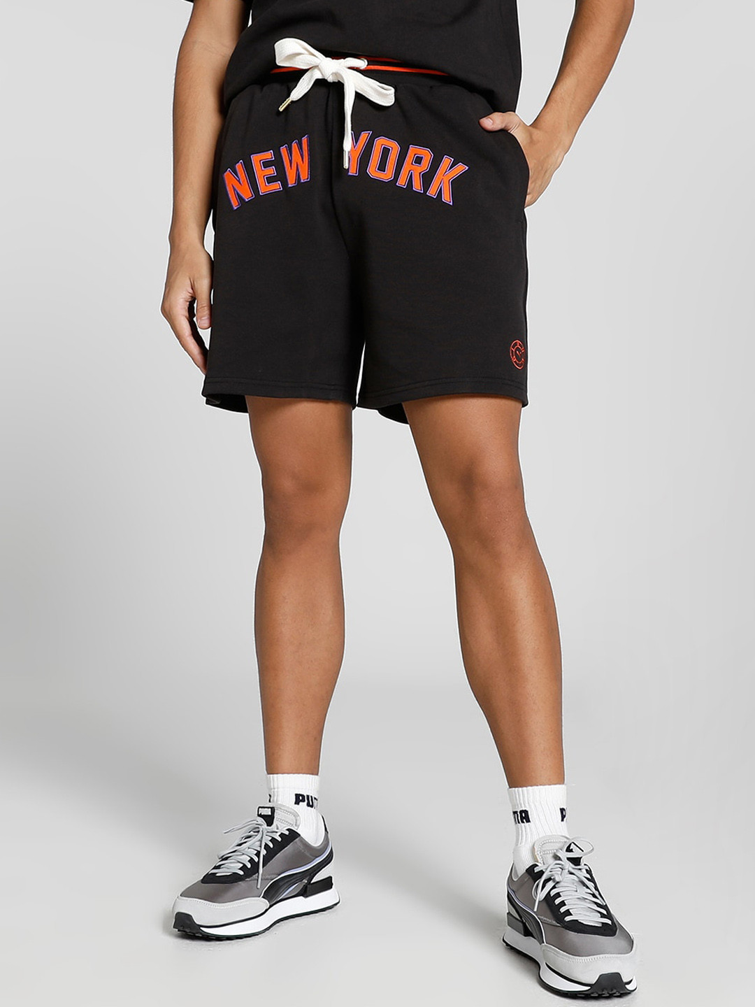 

Puma x RHUIGI Mens Relaxed Fit Printed Cotton Shorts, Black