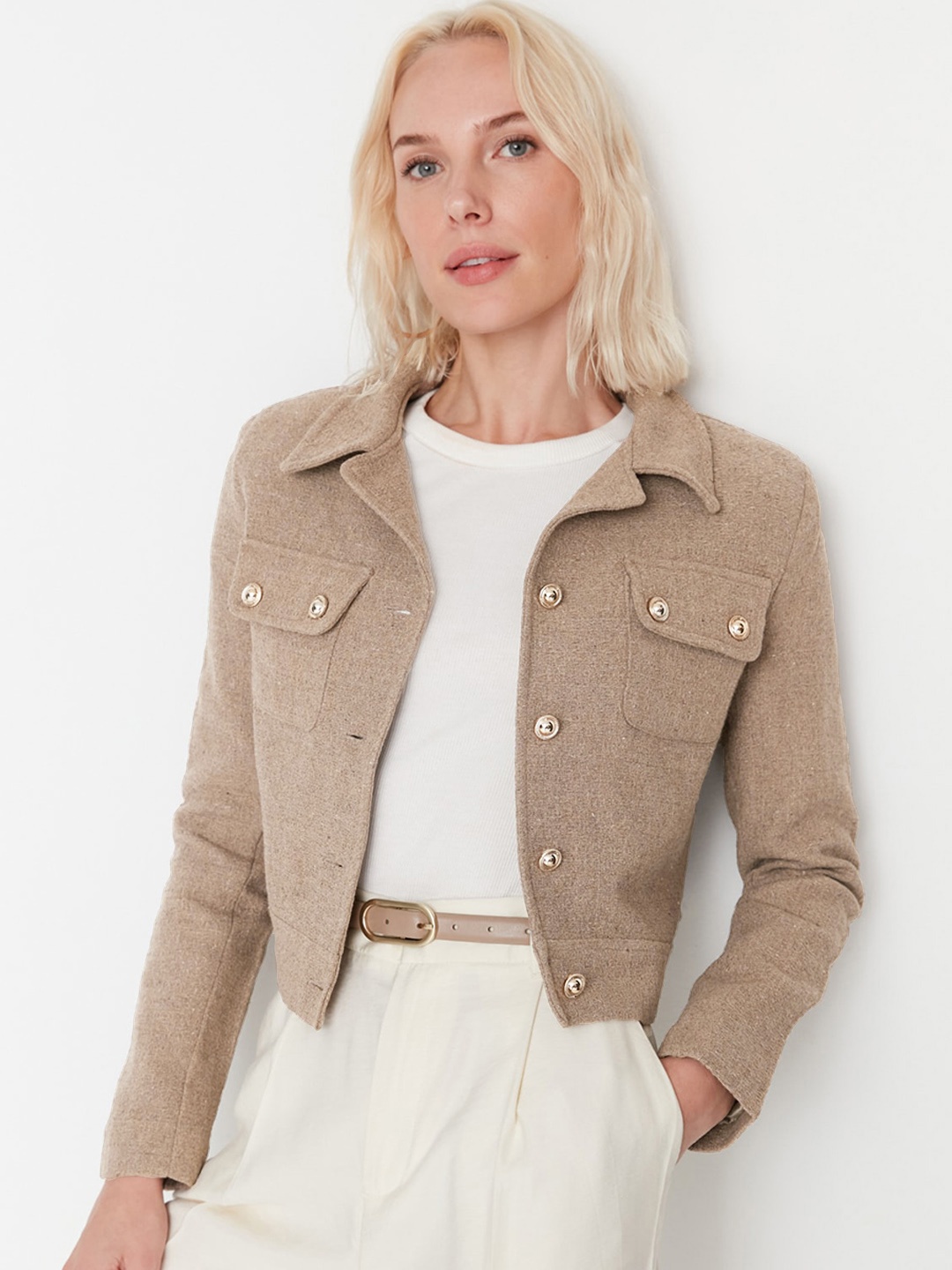 

Trendyol Spread Collar Crop Tailored Jacket, Brown