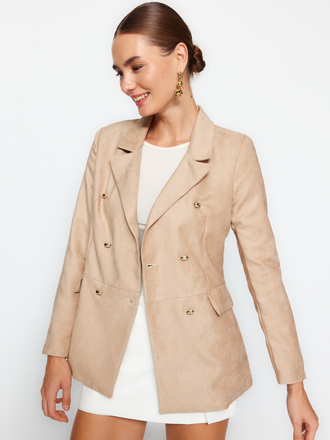 

Trendyol Notched Lapel Overcoat, Beige