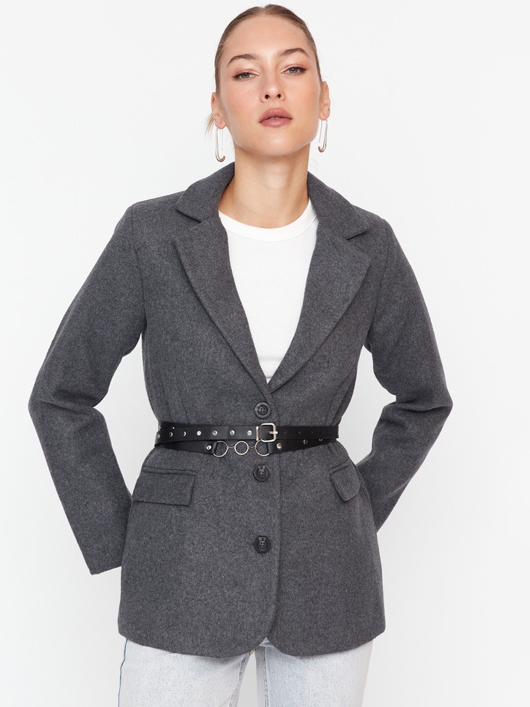 

Trendyol Notched Lapel Tailored Jacket, Grey