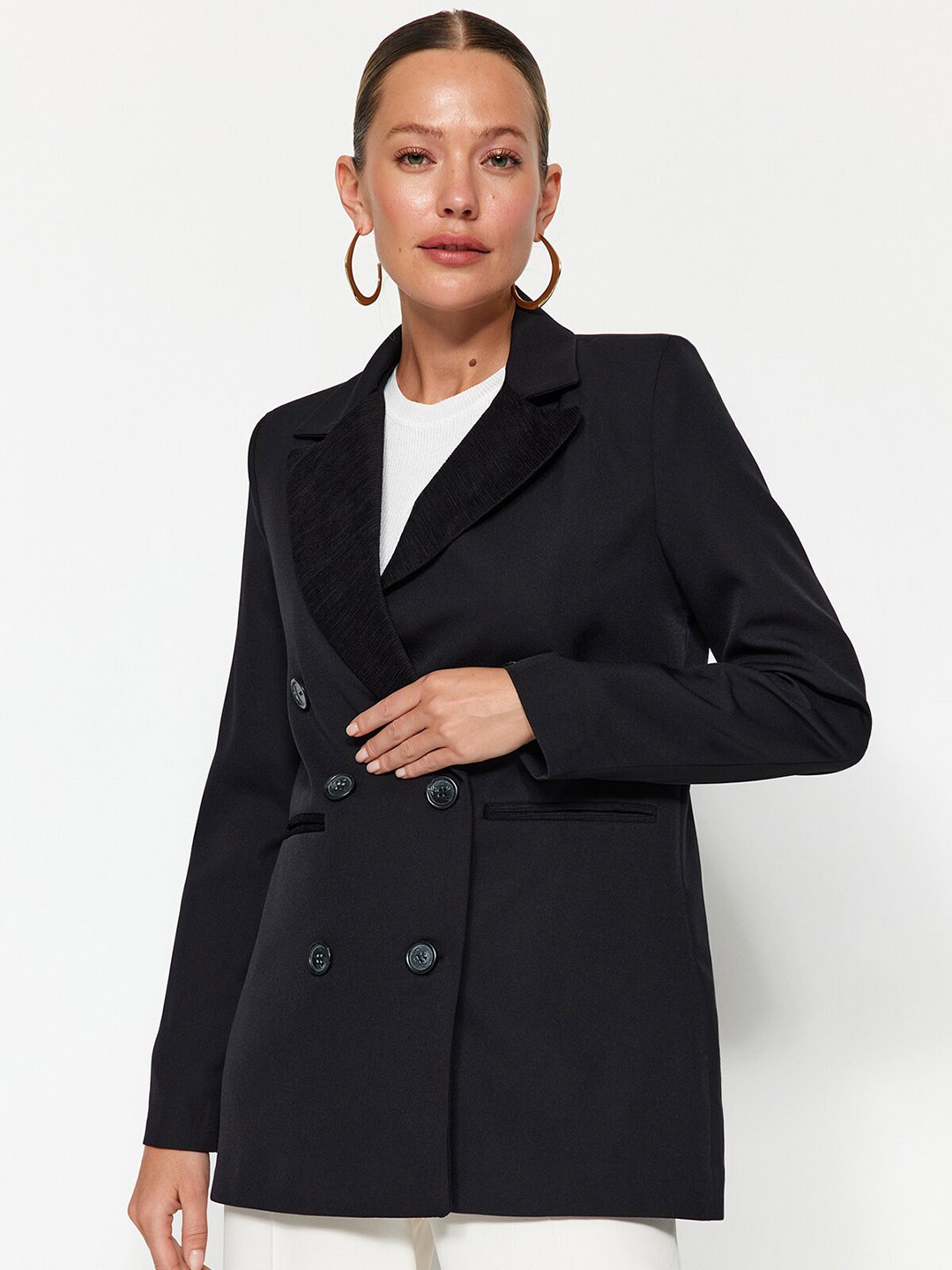 

Trendyol Notched Lapel Collar Pea Coat, Black