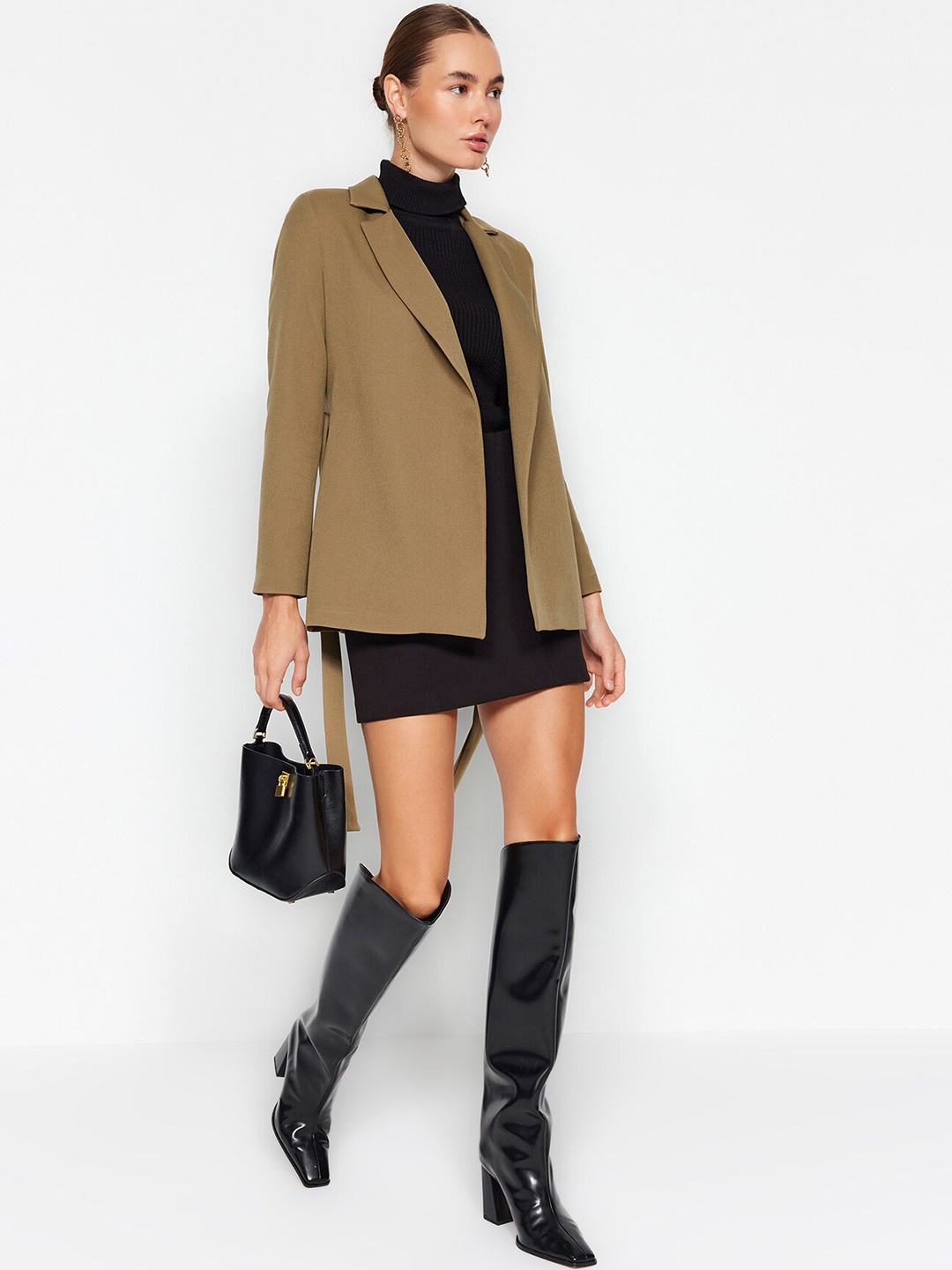 

Trendyol Notched Lapel Wrap Coat, Khaki