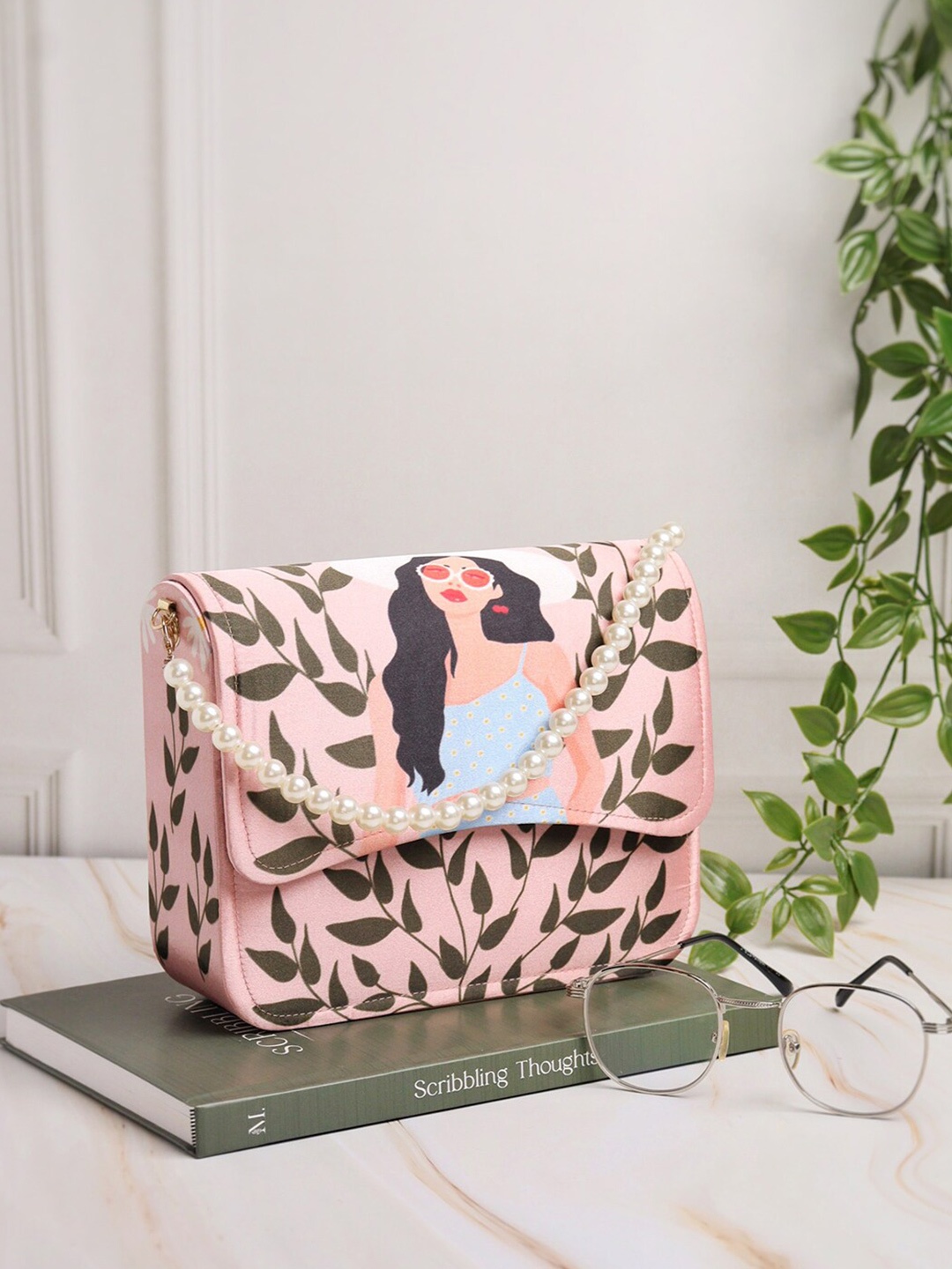 

NR By Nidhi Rathi Graphic Printed Foldover Clutch, Pink