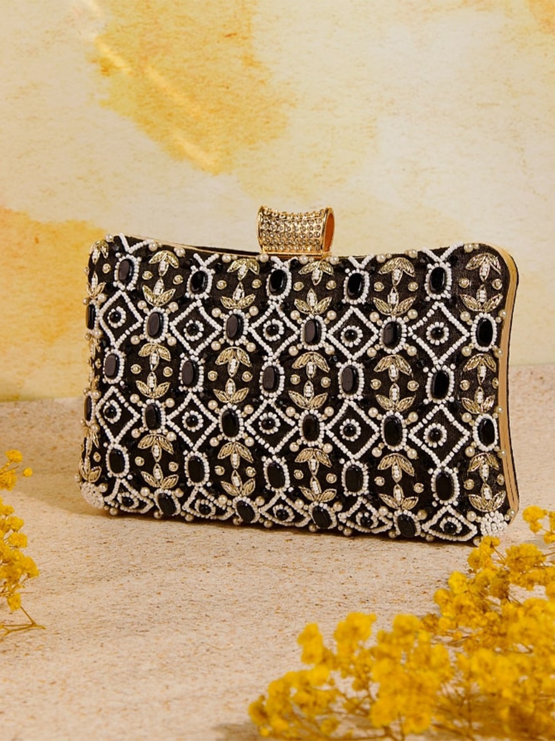 

NR By Nidhi Rathi Embellished Box Clutch, Black